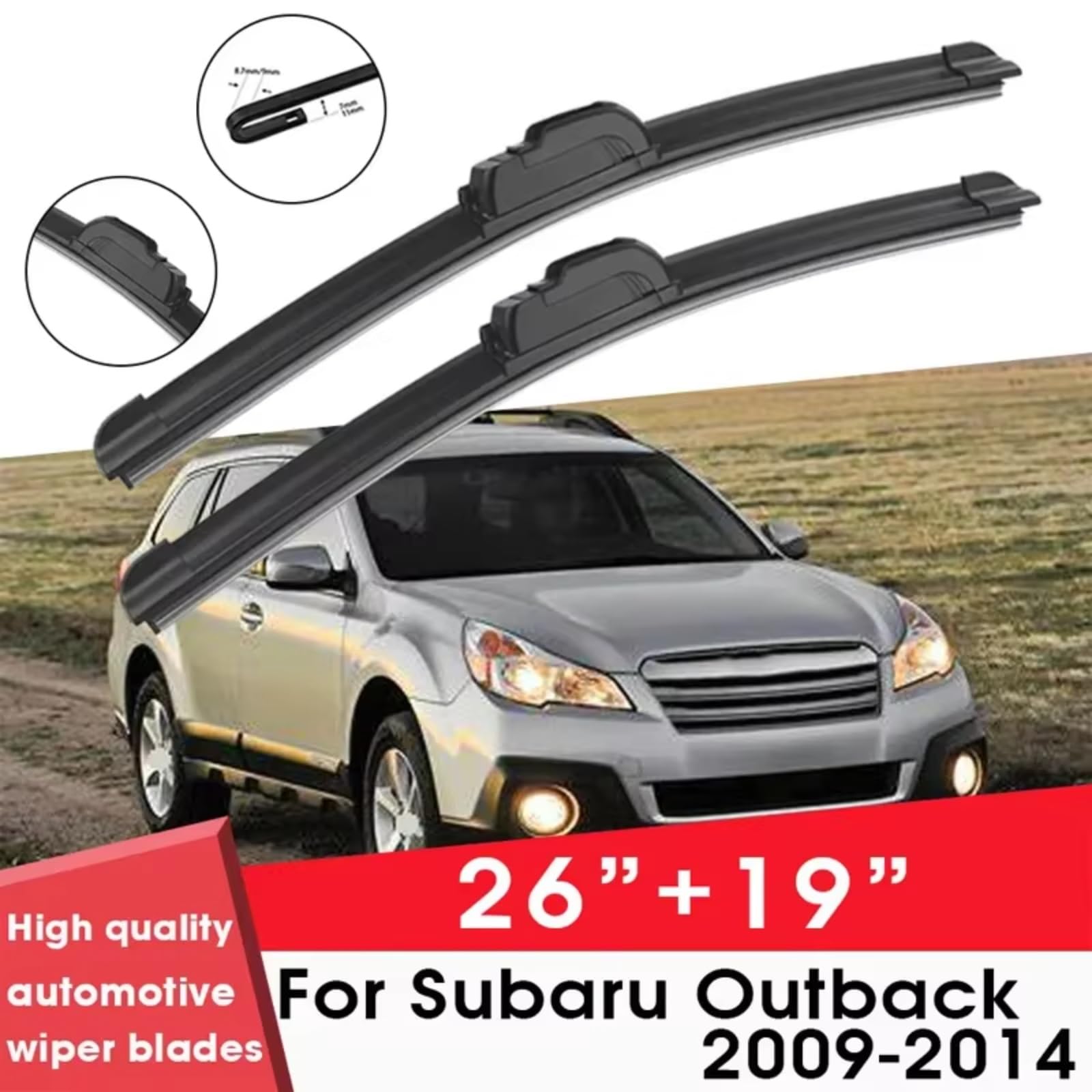 Kit Limpiaparabrisas Compatible Con Subaru Para Outback 2009 2010 2011 2012 2013 2014 26"+19" Limpiaparabrisas Goma Silicona Limpiaparabrisas De Coche Escobillas De Limpiaparabrisas