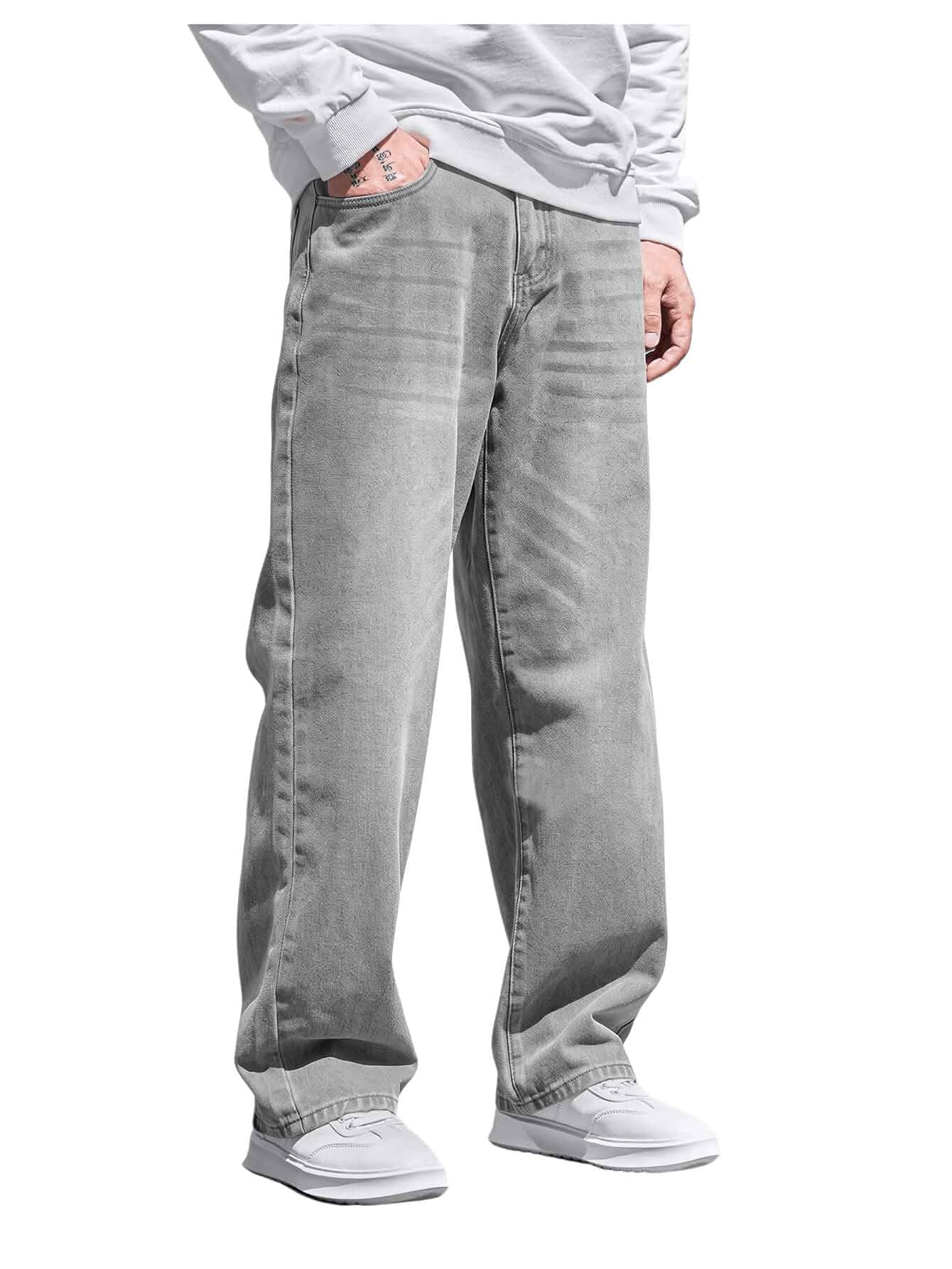 Verdusa Men's High Waist Relaxed Fit Jeans Baggy Straight Leg Denim Pants 4 Pockets, Loose Fit, All Season Wear, Machine Wash, Metal Button Zip Fly, Y2k, Casual