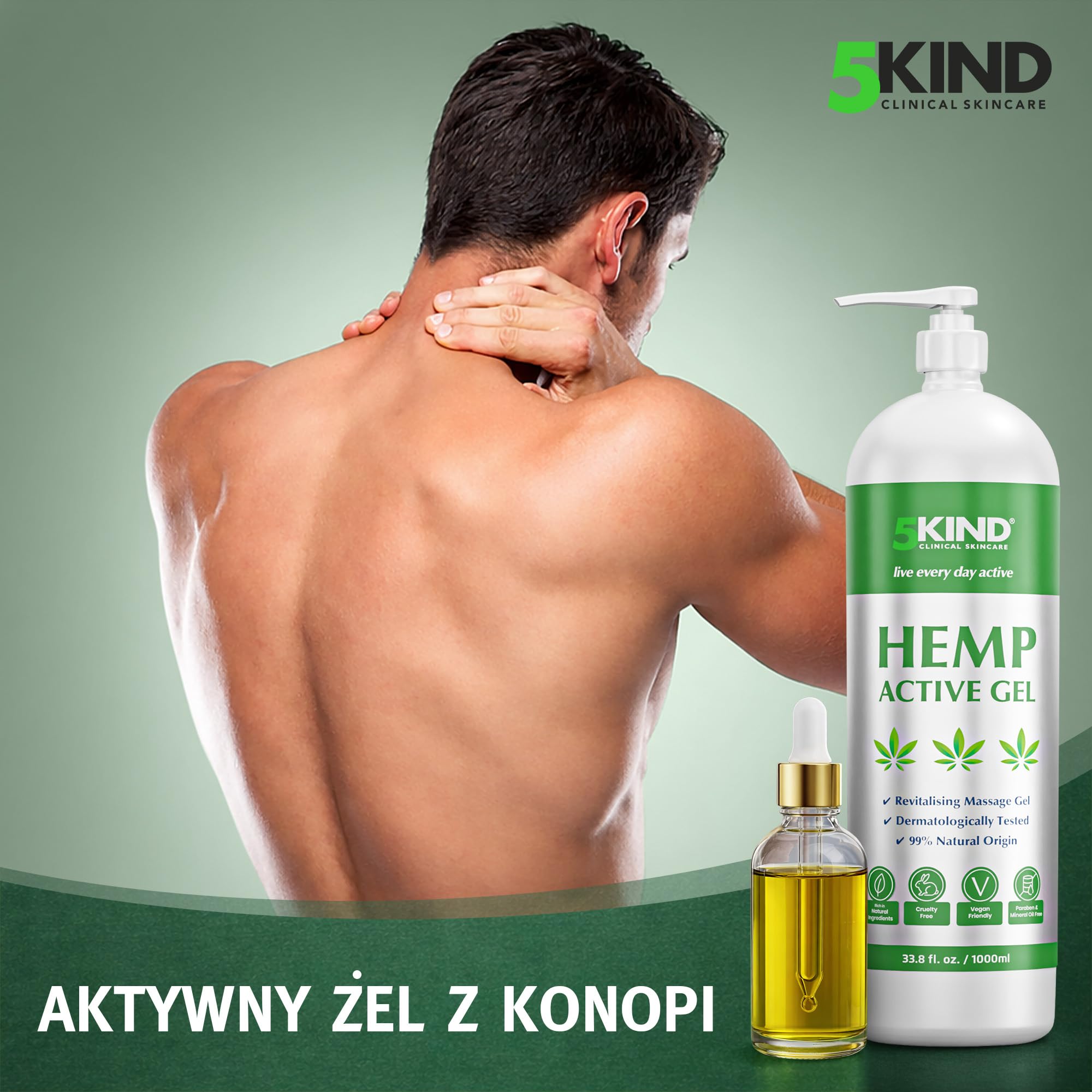 Aktywny Żel Łagodzący na Stawy i Mięśnie z Konopi - Bogata w Naturalne Ekstrakty Formuła Oleju Konopnego Firmy 5kind. Ukojenie dla Stóp, Kolan, Pleców, Ramion (1000 ml