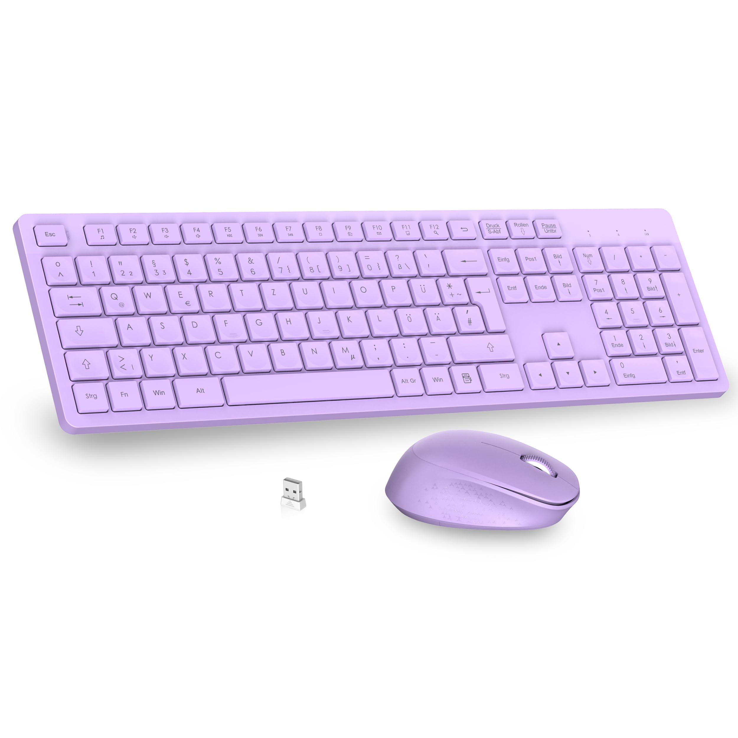 LeadsaiL K786 Wireless Keyboard and Mouse Set QWERTZ German Wireless Keyboard with Mouse, Silent Typing, 2.4GHz with Nano USB Receiver 2 in 1 for PC/Laptop