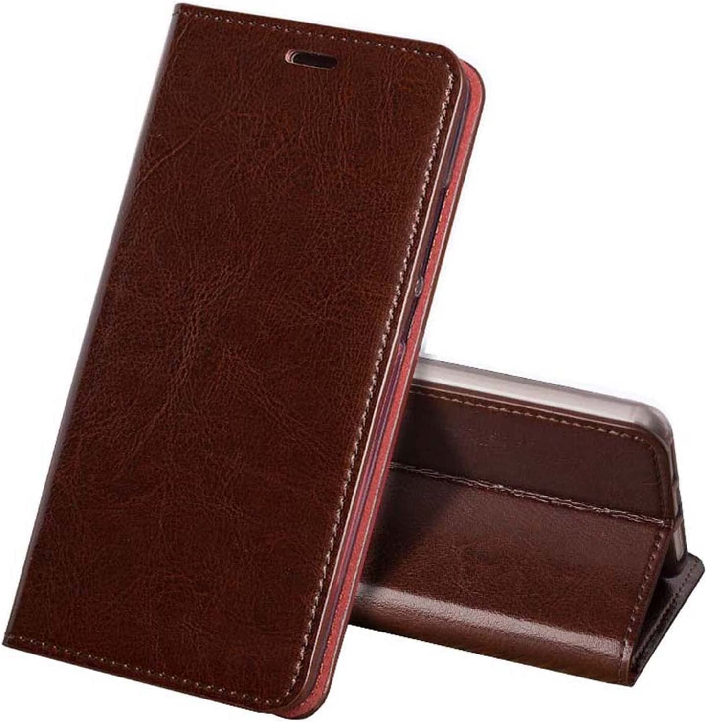 Étui en cuir véritable iPhone 13 Pro marron antichoc à rabat