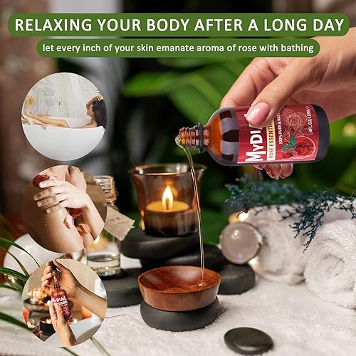 Miniatura 5 de Aceite esencial de rosa de 4.0 fl oz, aceite esencial de rosa natural prémium para cuidado de la piel, difusor, aromaterapia, masaje, fabricación de