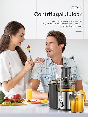 Miniatura 8 de QCen Máquina exprimidora, extractor centrífugo de 800 W con canal de alimentación de boca ancha de 3 pulgadas para frutas y verduras, fácil de