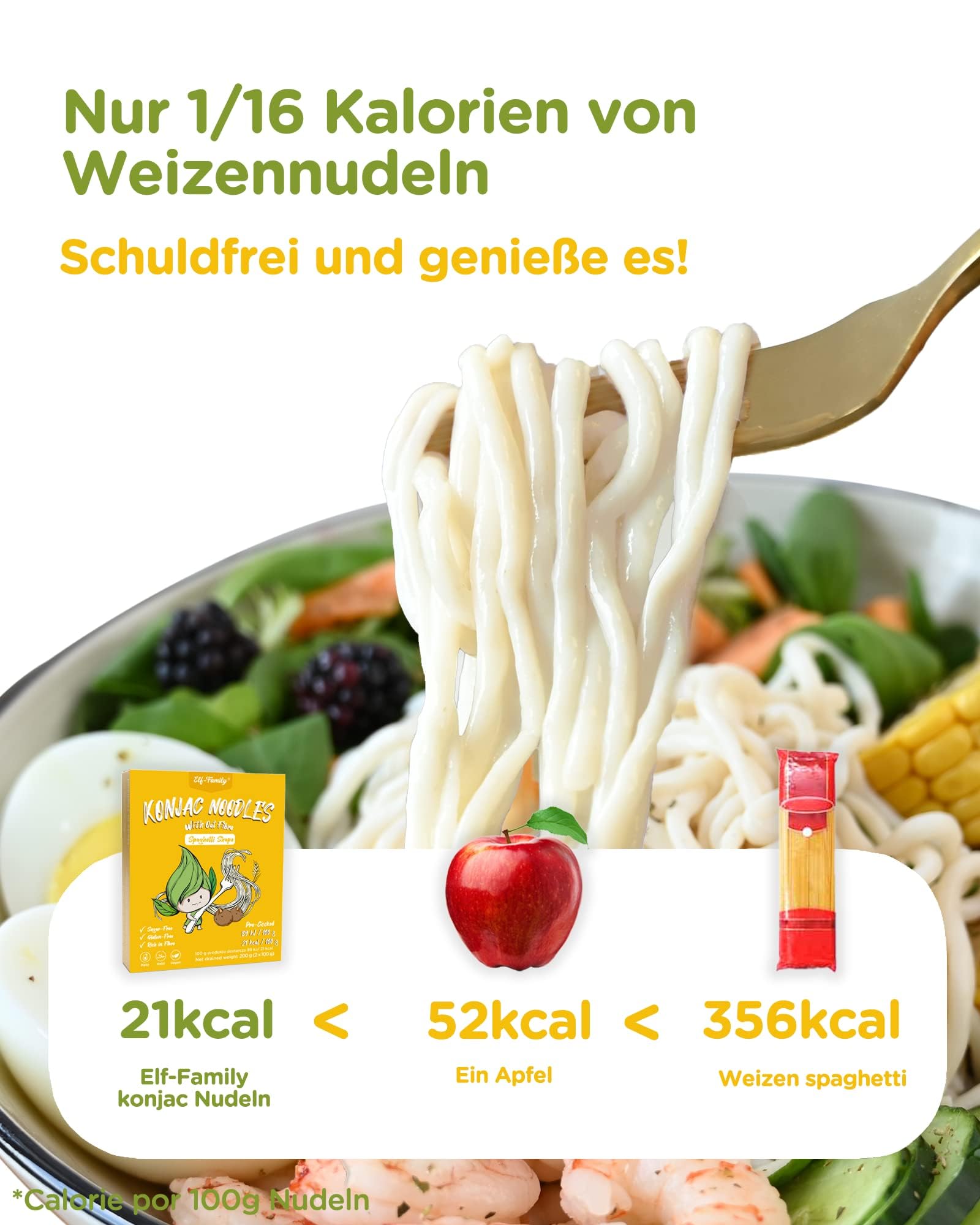 Premium Konjak Nudeln aus Thailand Vegan Glutenfrei-240g x72er Box(144 pack), Elf-Family Shirataki Nudeln Instant Nudeln Pasta/Keto/Low Carb/Kalorienarme/Zuckerfrei -Spaghetti & Fettuccine