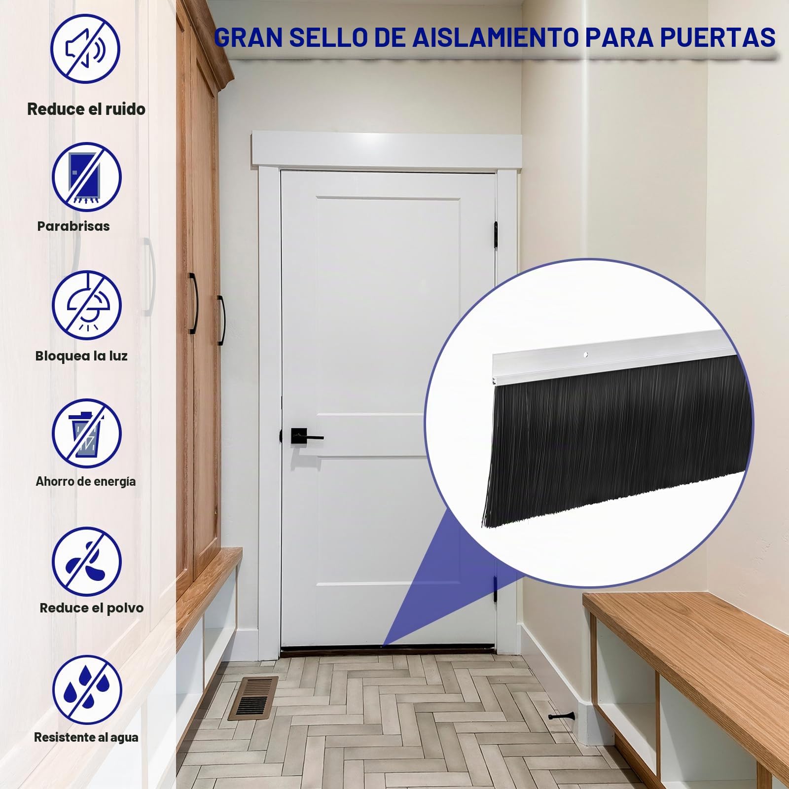 sourcing map 2Pcs Cepillo de Puerta con Base de Aleación de Aluminio en Forma de H y Cerdas de Nylon de 120mm para Hogar, Industrial (1000mm L x 145mm W, Plata)