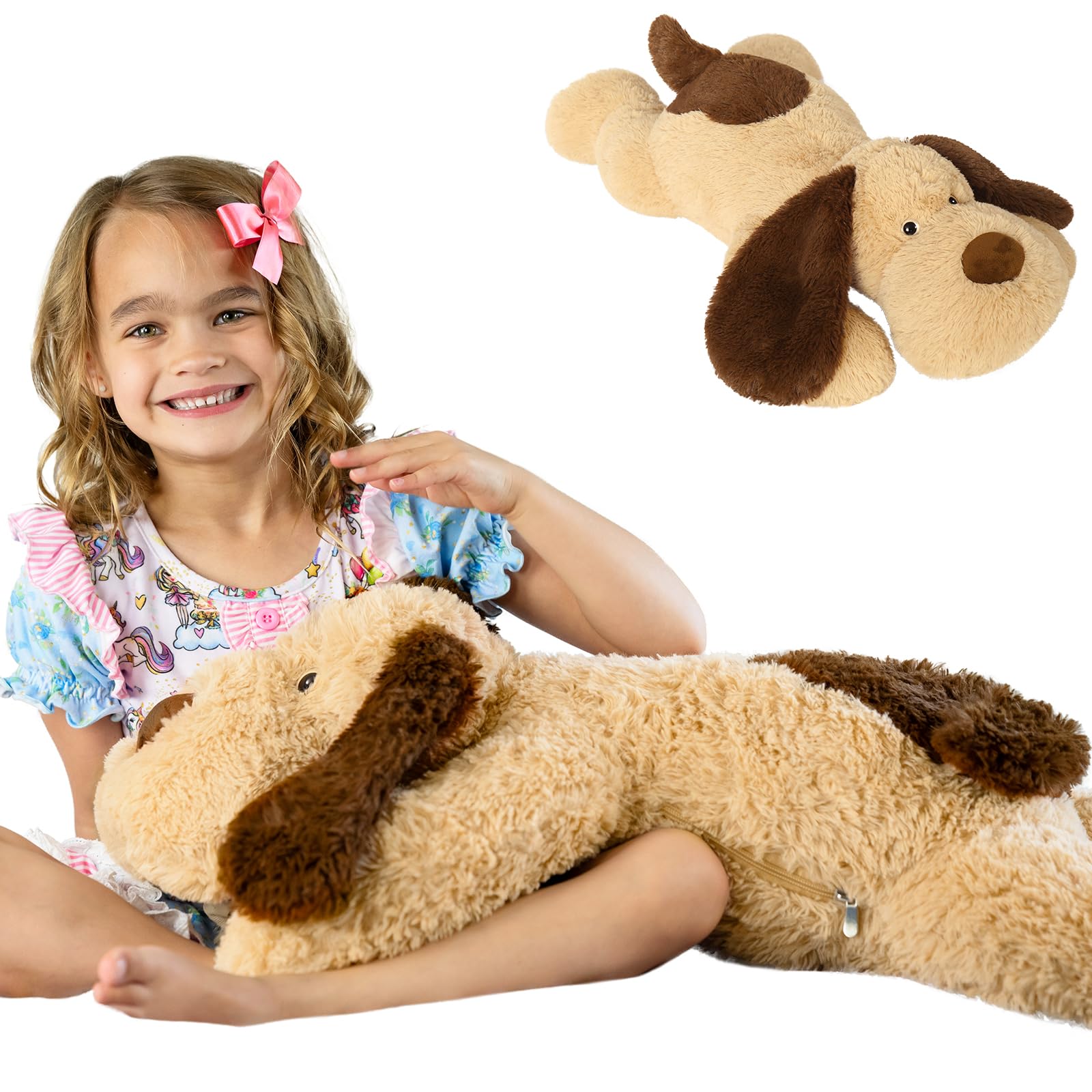 Tezituor 5lbs Weighted Dog Stuffed Animals, 32 inch Large Stuffed Puppy Soft Dog Plush Pillow, Cute Brown Dog Plush Toys Gift for Kids Adult