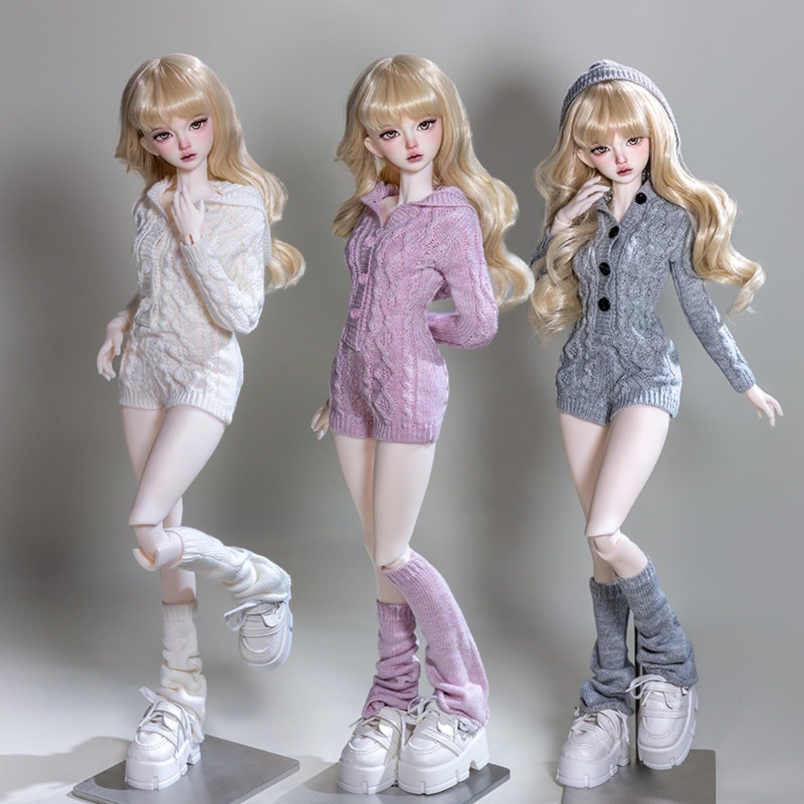 rockible Puppenstrickjacke mit Beinstulpen | Handgefertigtes Design, elastische Rippenstruktur, Strickkleid mit Stulpen, für Puppen-Fotoshooting, Khaki, Yf6-2020b Set