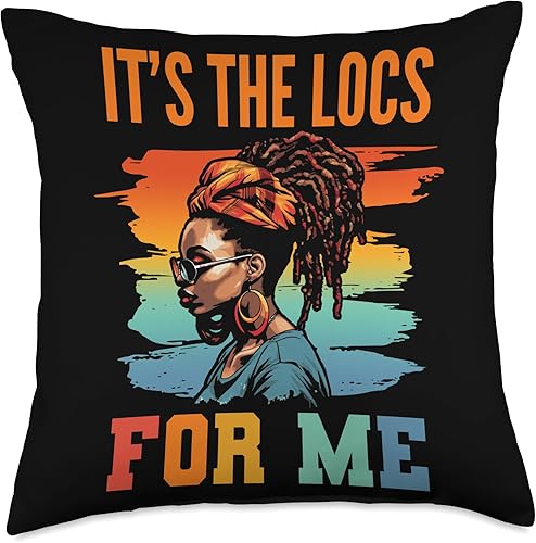Locs Afro Dreadlocks Love Natural Beauty Hair It's the Locs for Me Afro Hair Black American African Girl Throw Pillow, 18x18, Multicolor