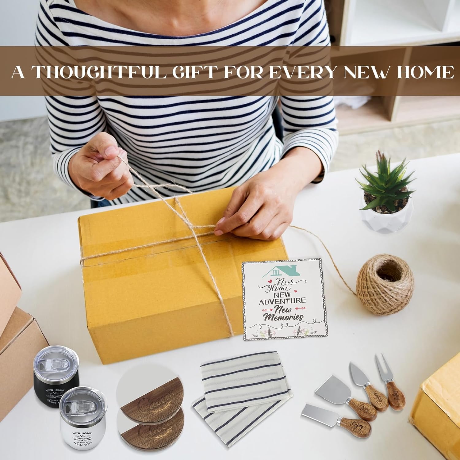 Patelai 13 Pcs Housewarming Gifts New Home - Housewarming Gift Set for Couple, Warming New Home Basket Idea Gift for Women Men Real Estate Agency Closing