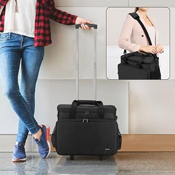 LUXJA Sewing Machine Case with Detachable Dolly&Removable Bottom Pad, Black