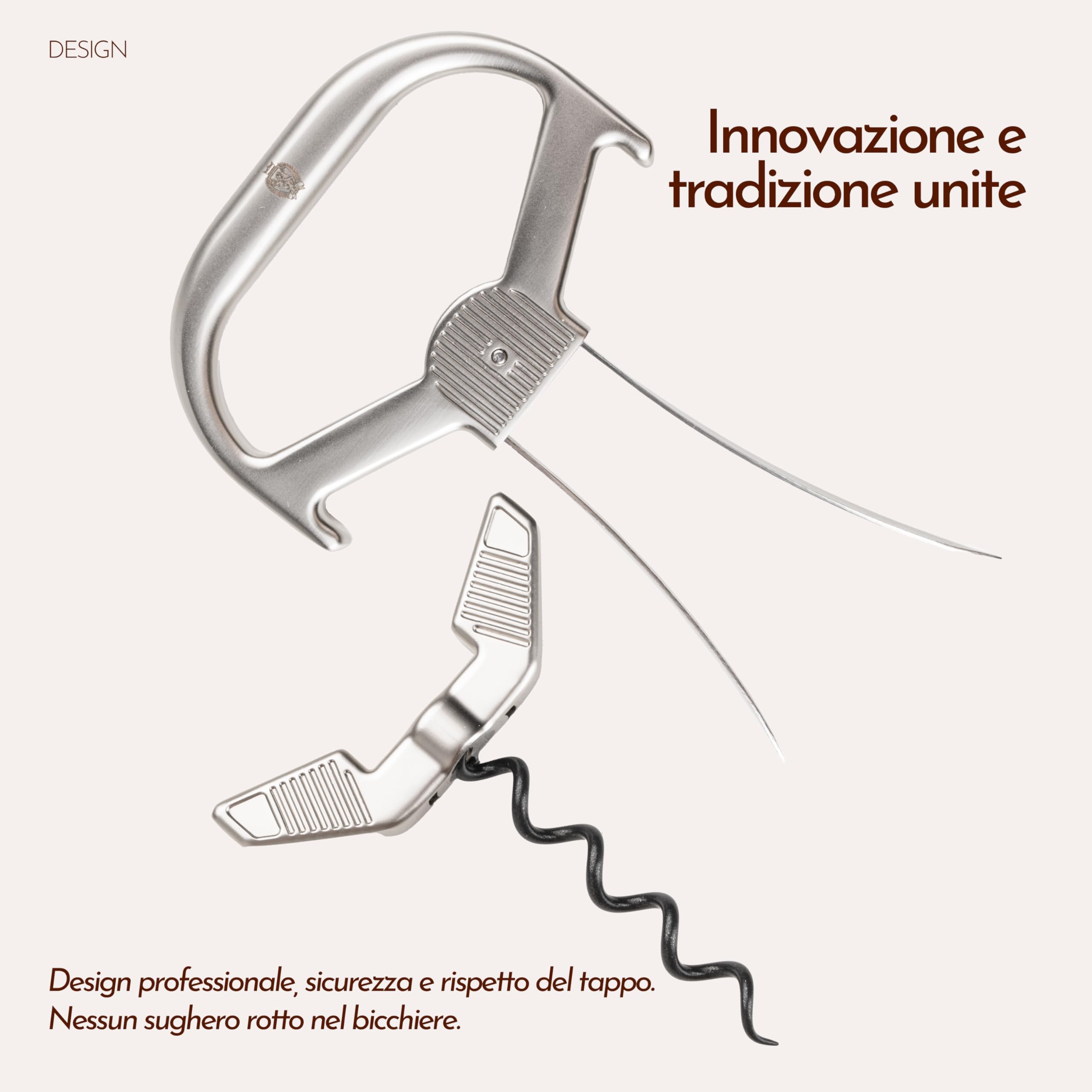 Cavatappi Professionale con Doppia Lama e Verme per Vini Invecchiati - Apribottiglie di Alta Qualità per Appassionati di Vino e Sommelier - Design Elegante e Versatile