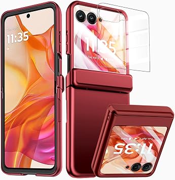 for Motorola Razr 2025/2024 Case with Rear Screen Protector, All-Inclusive Slim Case Hinge Protection Scratch-Resistant Thin Hard PC Bumper Protective Cover for Motorola Razr 60 2025 Red