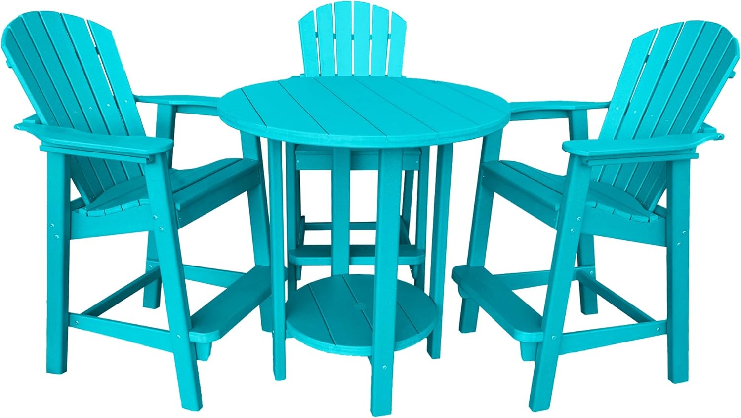 Phat Tommy Outdoor High Top Table and Chairs - Tall Patio Bar Set with 3 Chairs & Round Pub Table - Recycled Poly HDPE Furniture - Waterproof, Fade-Resistant - Made in USA - Teal