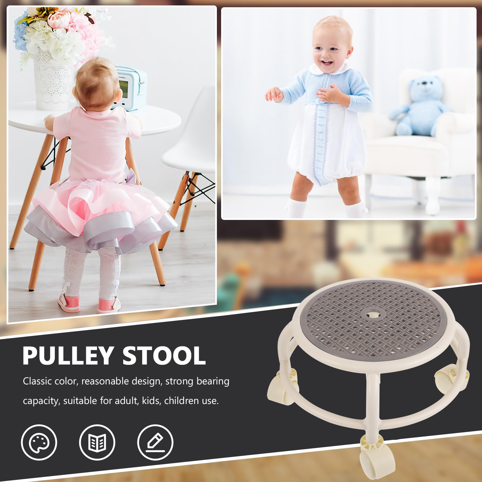 PRETYZOOM Tabouret avec Capacité de Charge Élevée à roulettes Pivotant Bas Rond en Plastique Robuste pour Usage Salon de Pédicure Domicile