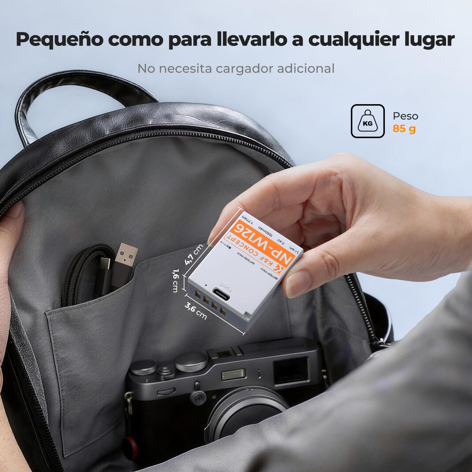 K&F CONCEPT NP-W126S NP-W126 Baterías Paquete de 2x1050mAh Baterías de Carga Directa de USB-C Compatible con Fujifilm X100VI, XM5, XE5, X Half, X-S10, XT30, XT30 II, X100V, XS10, XT50