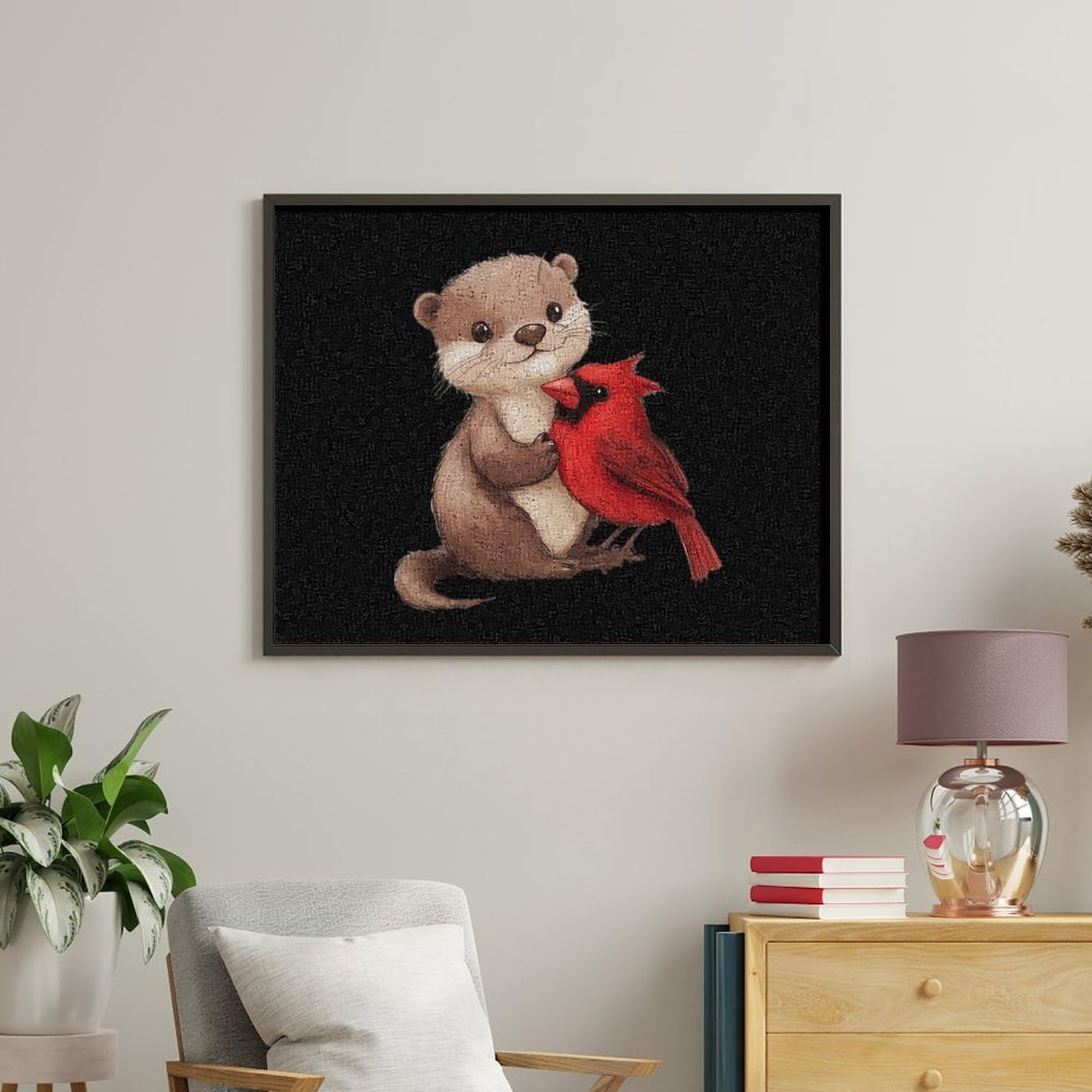 Malen nach Zahlen, Motiv: Otter und Kardinal, niedlicher Vogel, bedruckt, für Erwachsene, Anfänger, bunt, DIY, einfaches Malen für Zuhause, Wanddekoration