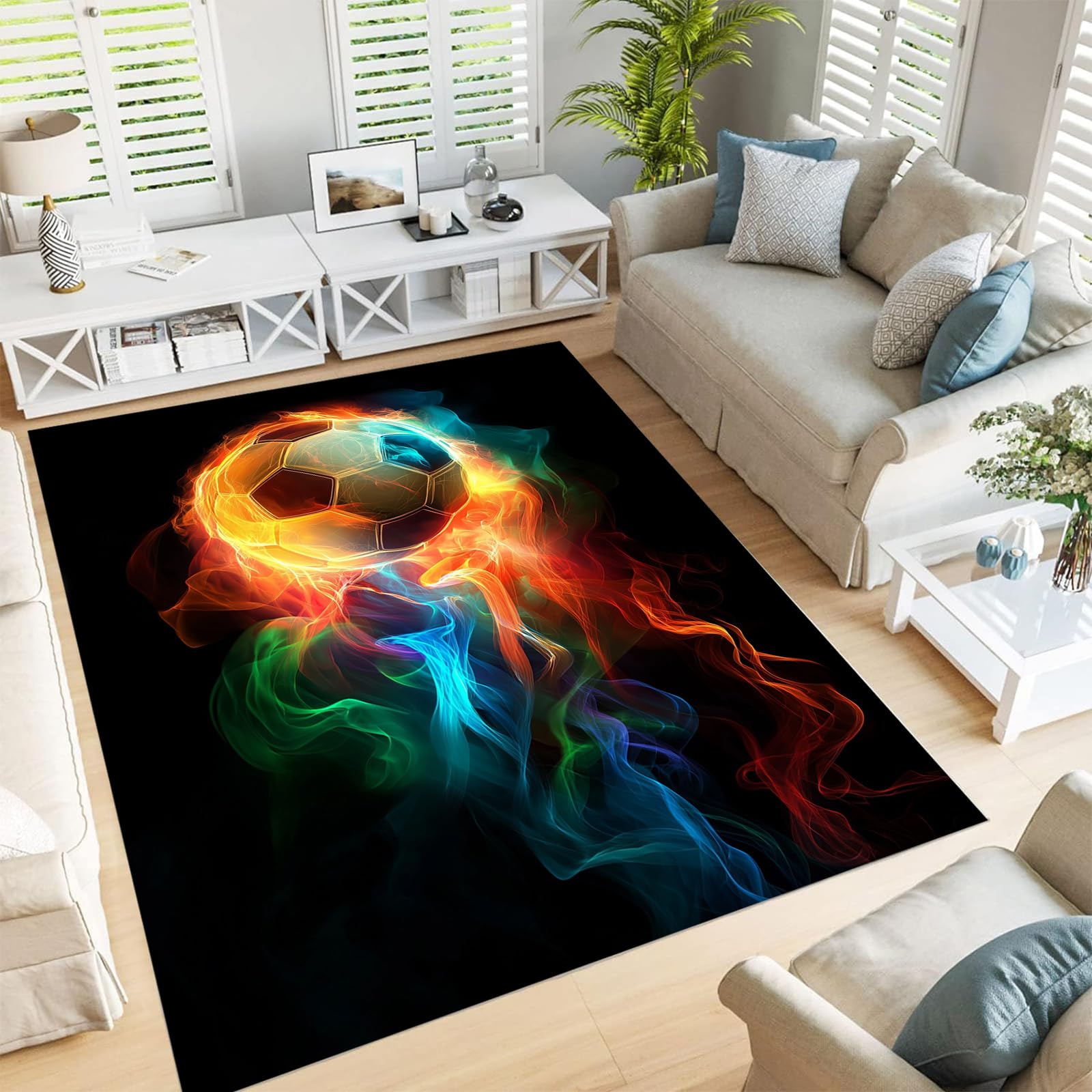 Tapis bleu football 90x150cm lavable et antidérapant pour chambre