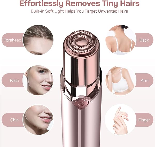 Gurelax Touch - Depilación facial para mujer, sin dolor, dispositivo recargable, 2 cabezales de repuesto, afeitadora facial Peach para labio superior y barbilla - 2