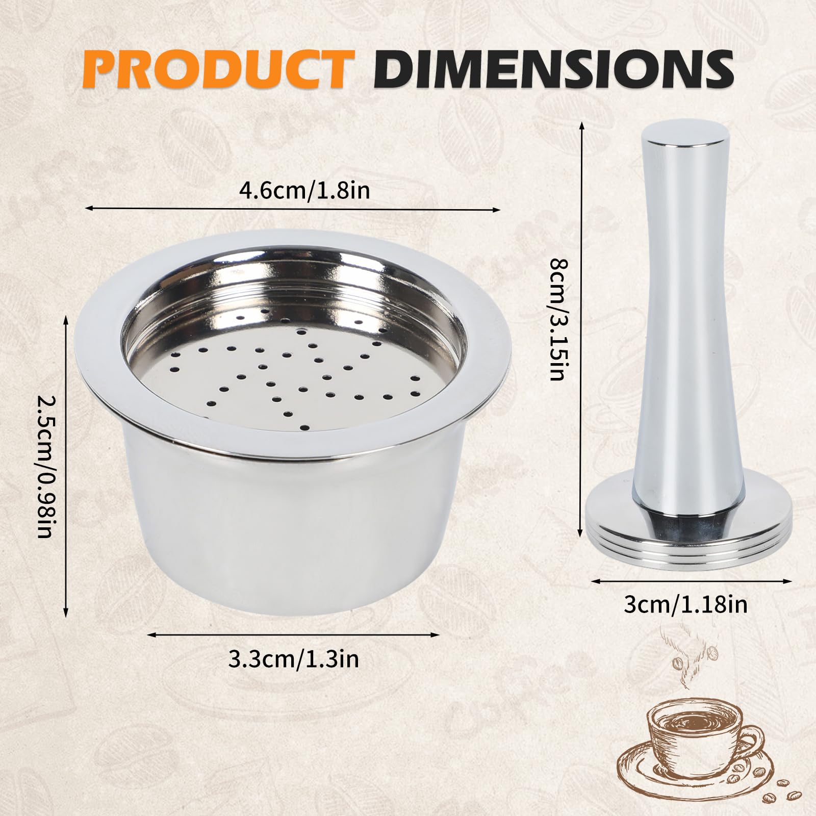 Capsules à expresso réutilisables en acier inoxydable avec cuillère à brosse