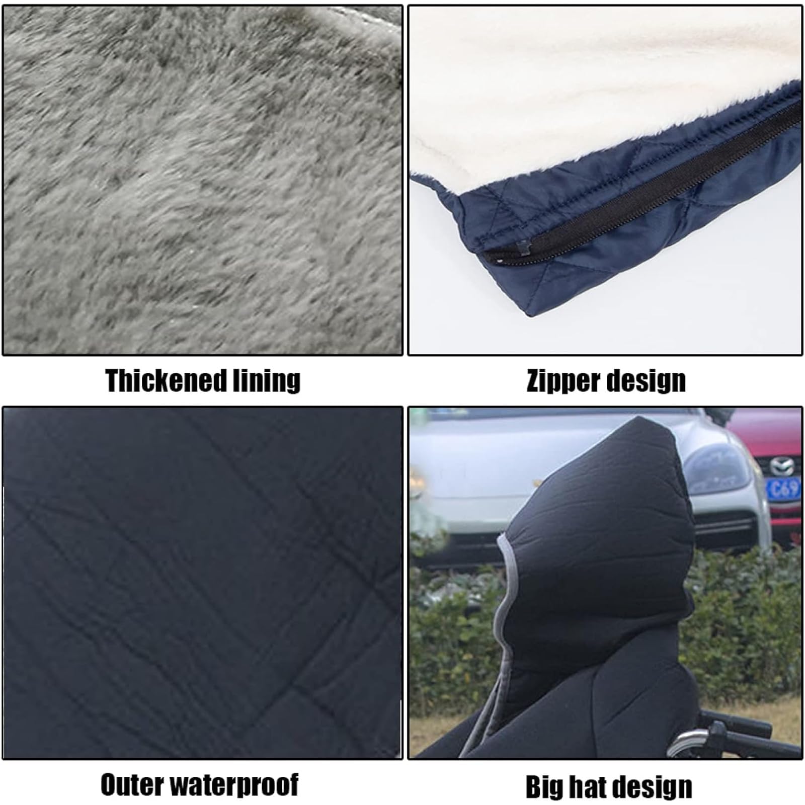 Poncho impermeable para silla de ruedas con capucha, funda forrada resistente al viento para calidez de cuerpo completo, manta de invierno fácil de poner y quitar para piernas y cuerpo