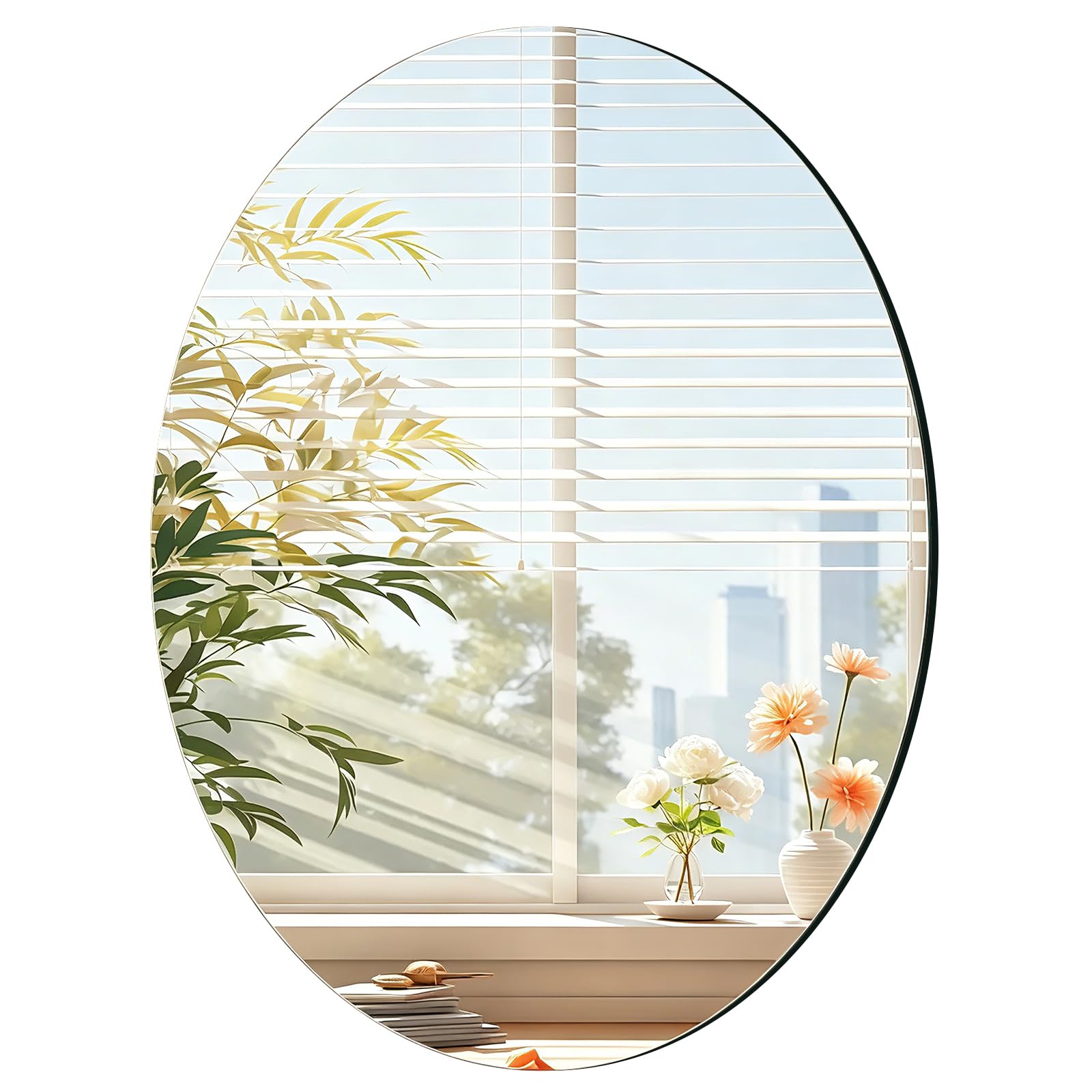 Leikedun Oval Wall Mirror 40 x 30 cm Stick On Mirror for Walls, Self Adhesive Frameless HD Mirrors for Bathroom, Hallway, Bedroom
