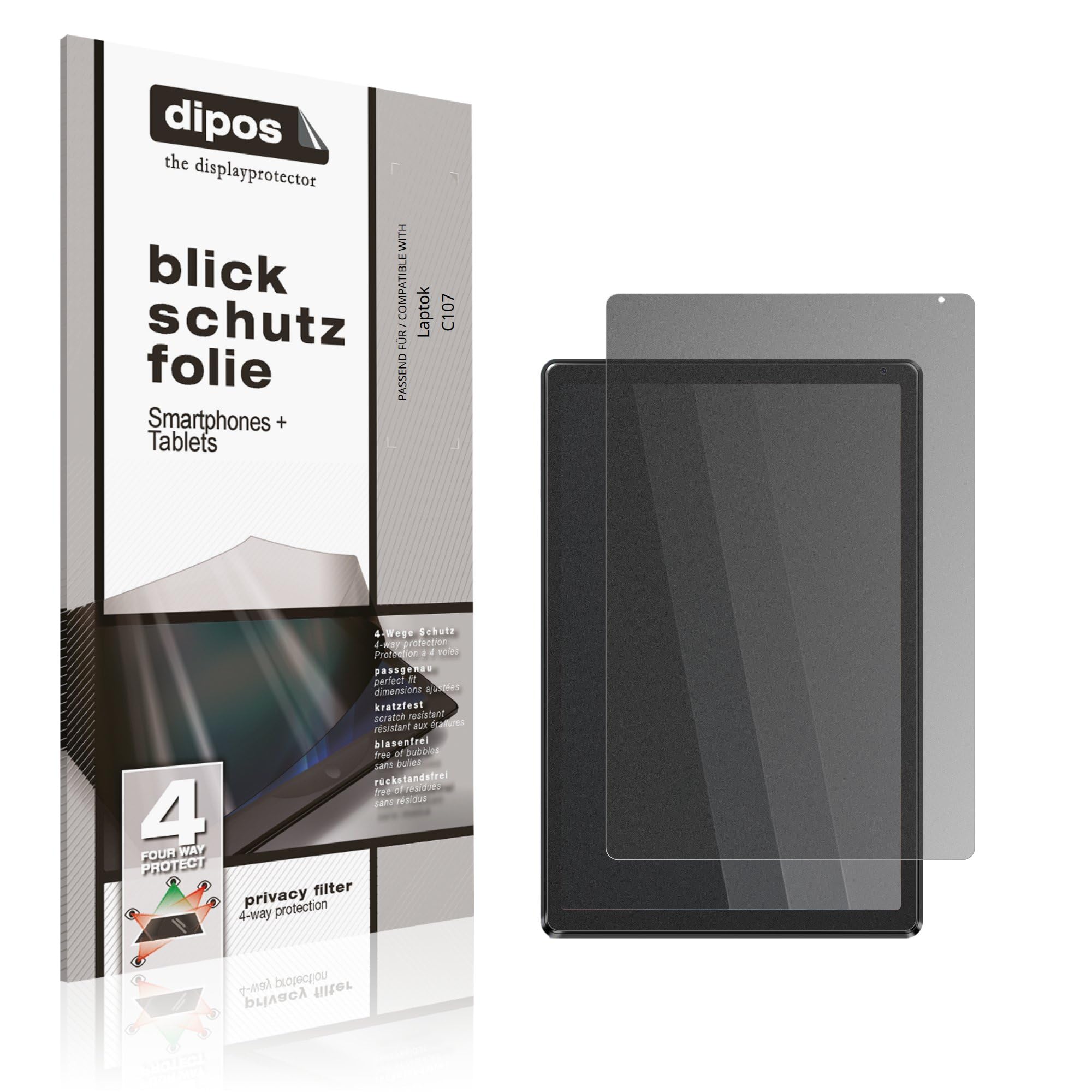 dipos Protector de Pantalla Antiespía para Laptok C107 | Película protectora mate, filtro de privacidad 4 vías, ajuste perfecto, antiarañazos, sin burbujas, autoadhesivo