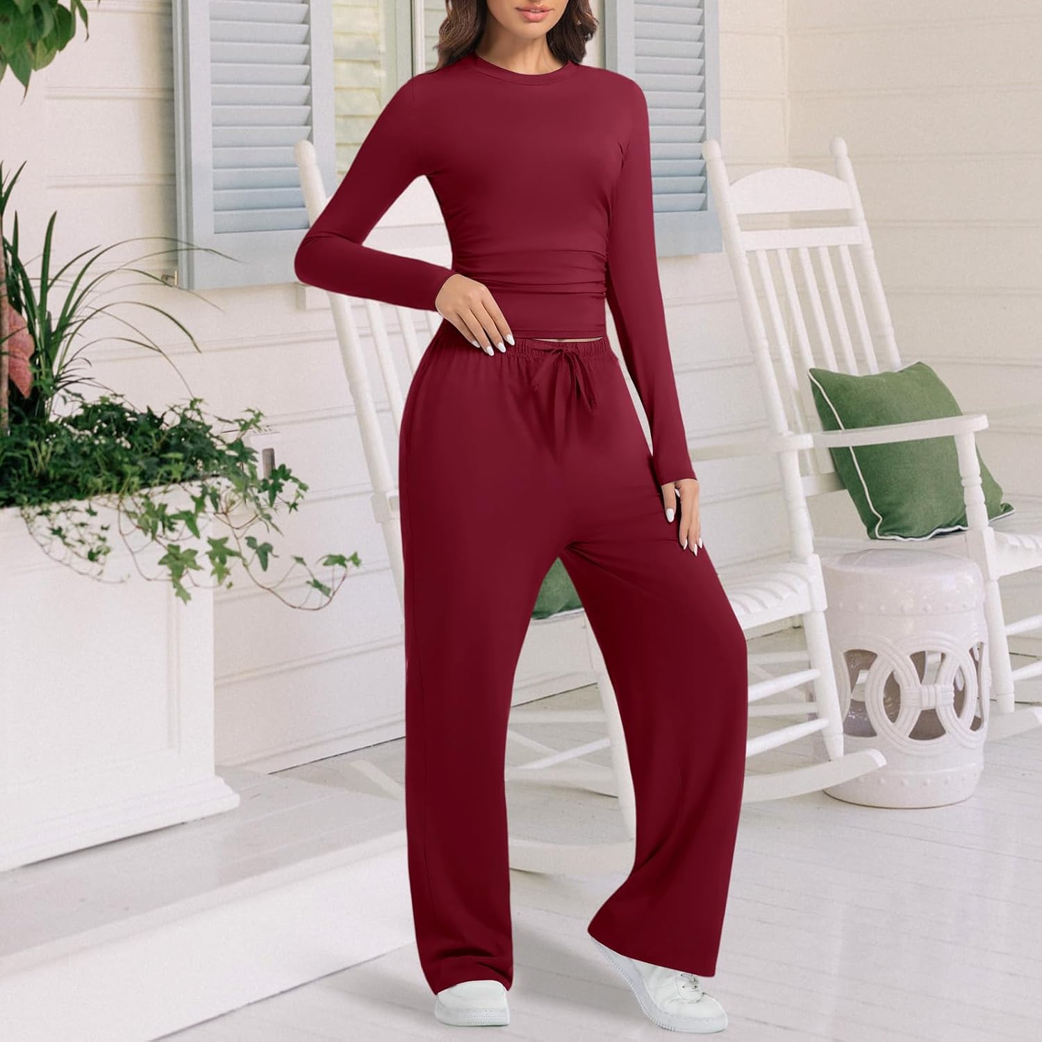 2 Piece Lounge Sets for Women Fall Outfits Long Sleeve Wide Leg Tracksuits Womens Two Pcs Casual Matching Loungewear Set - Image 6