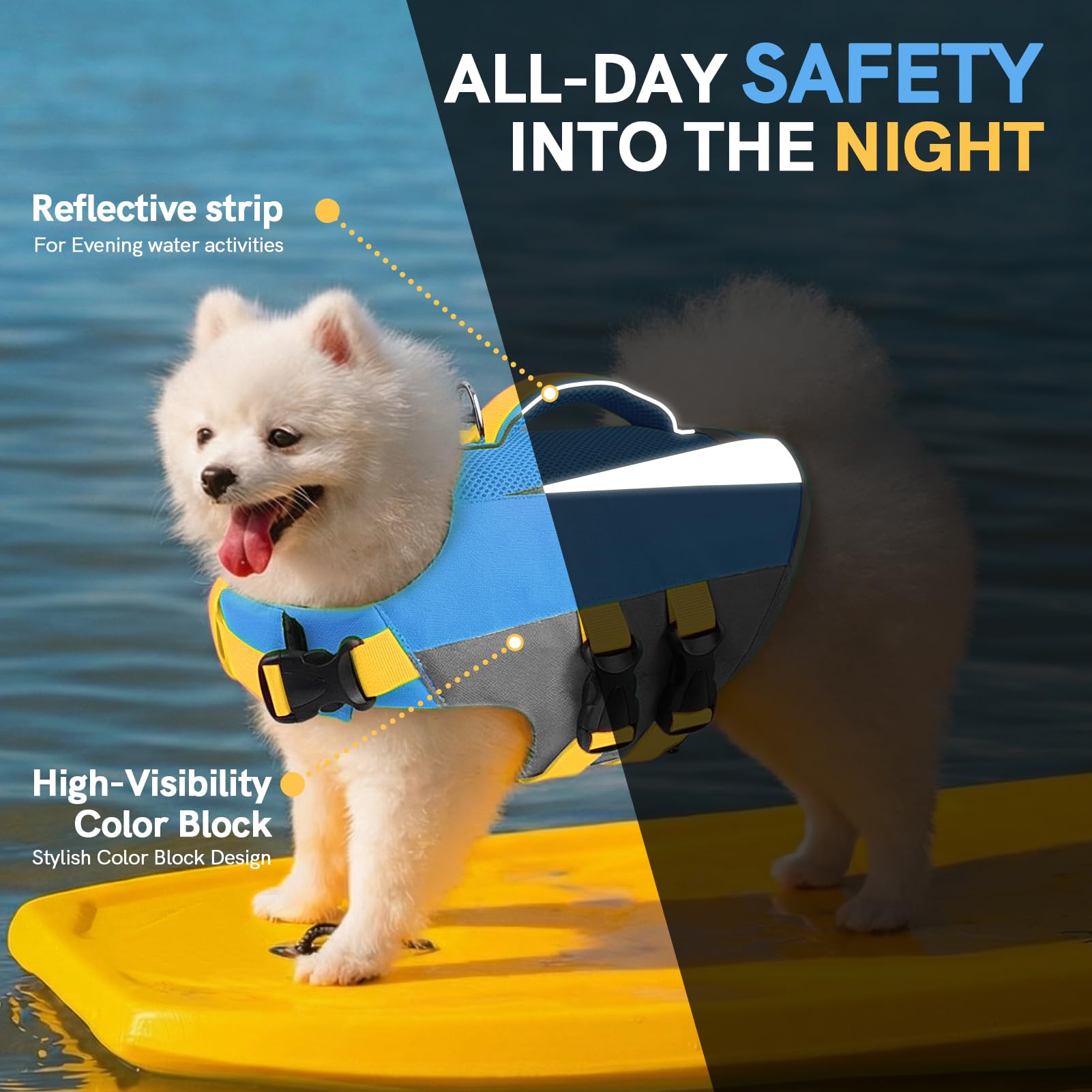 Schwimmweste Hund – Verstellbare Rettungsweste für kleine, mittlere & große Hunde mit robustem Griff & reflektierenden Streifen, ideal für Boot, See & Schwimmen (Blau M)