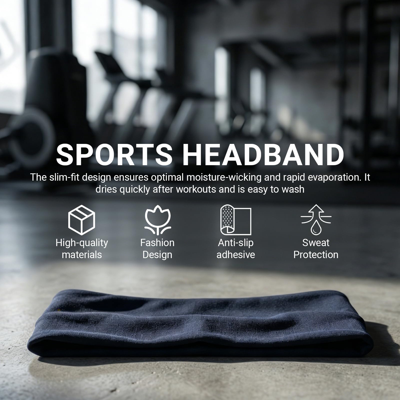 2 Pezzi Fascia Sportiva Donna Uomo, Antiscivolo e Traspiranti, Fascia Elastica per Allenamento per Fitness, Ciclismo, Corsa, Escursionismo e Yoga (Nero) - 3