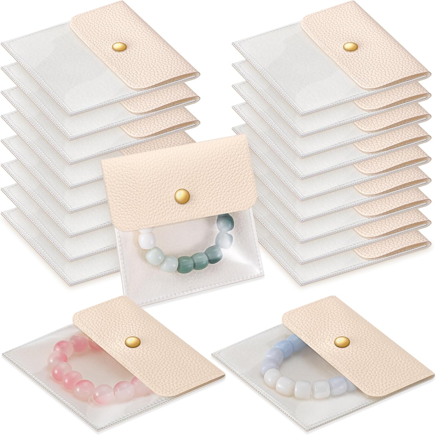 Abbylike 36 Pcs Small Velvet Jewelry Pouch for Travel 4 x 4 Inch Mini Clear Jewelry Bags Traveling PU Leather Velvet Organizer Bags (White)