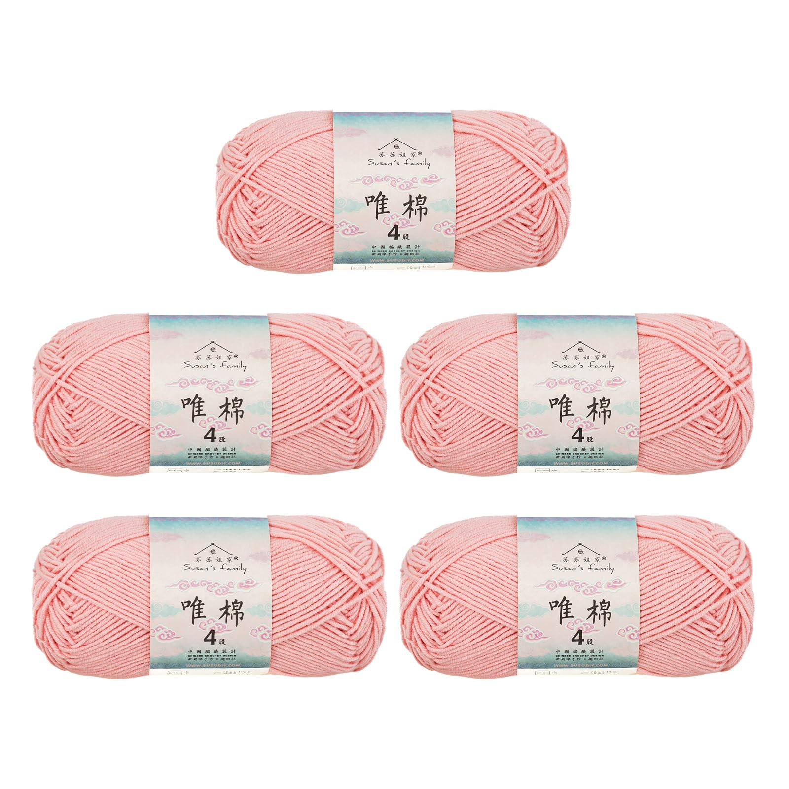 Susan's Family 4 ply 60% Cotton 40% Acrylic Yarn - Soft & Durable - 5 x 50g (1.76oz) - 655 Yards for Knitting & Crocheting - Baby Blankets, Amigurumi, Sweaters & More