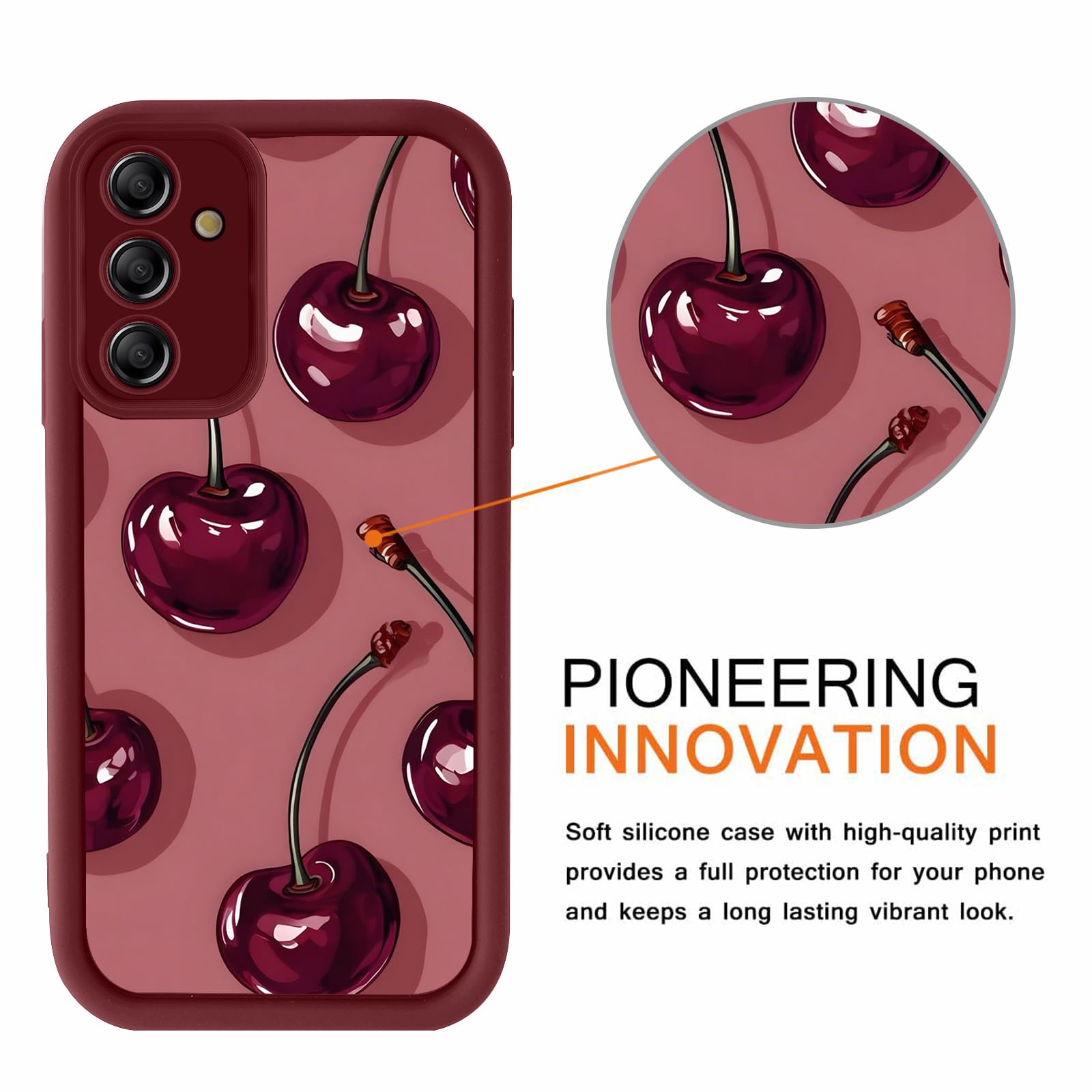 Cover per Samsung Galaxy A16 5G 6,7", Cellulare Rosso Silicone Morbido Custodia per telefono Aesthetic Rosso Ciliegia Motivo Disegno Protezione Fotocamera Antiurto Case per Ragazze Donne