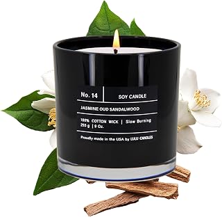 Lulu Candles Jasmine Oud Sandalwood Scented Soy Jar Candle 9oz | Hand Poured USA Long Lasting Highly Scented Luxury