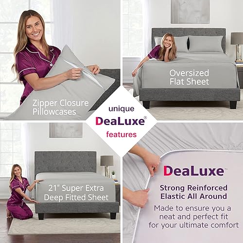 Miniatura 134 de Juego de sábanas de tamaño matrimonial – Juego de sábanas de bolsillo profundo – Juego de 4 piezas con sábana bajera de 21 pulgadas, sábana encimera