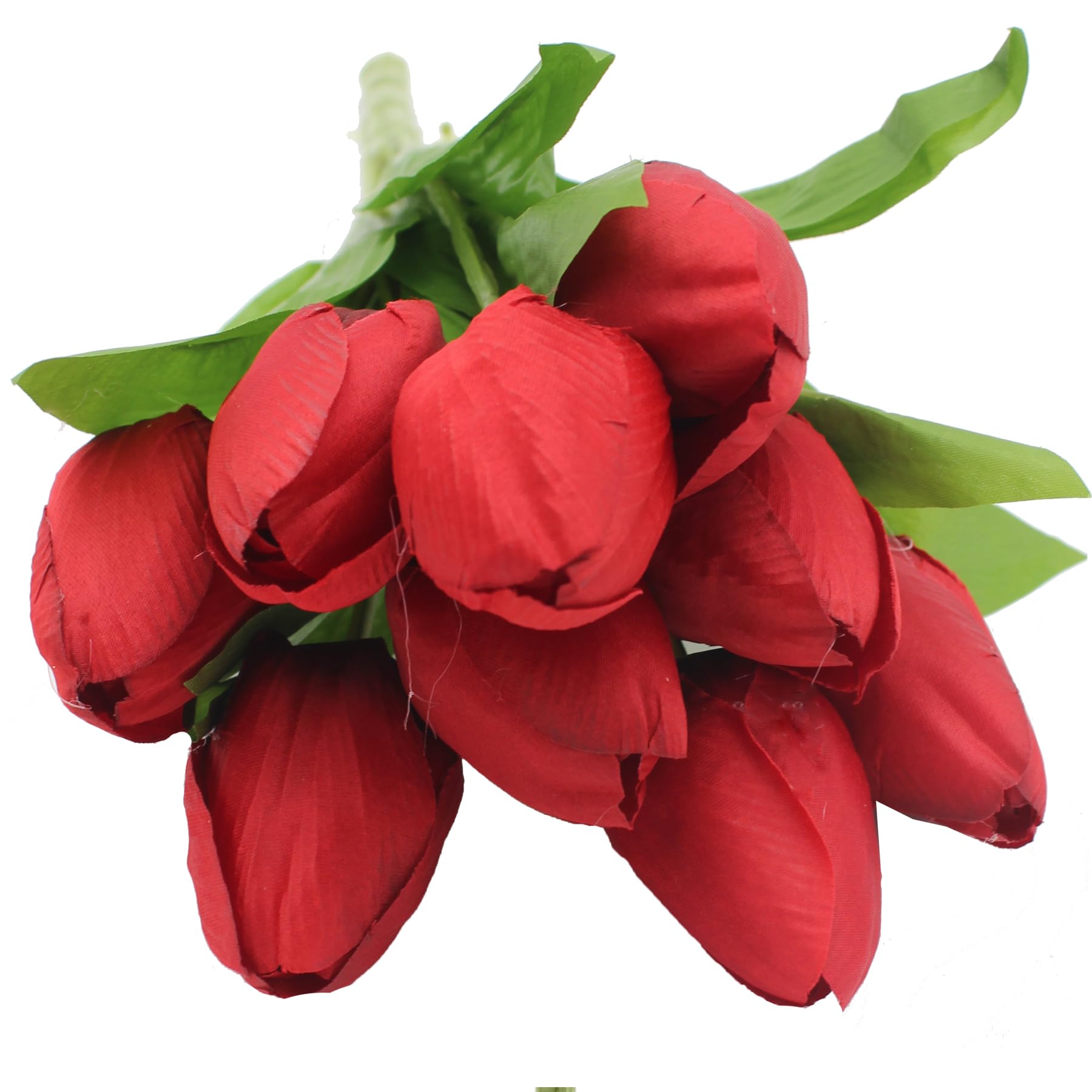 Widdle Gifts Red 1097 9Pcs Artificial Tulips Fake Silk Flowers Realistic Bridal Bouquets With Single Long Plastic Stems For Arrangement Wedding Table Centerpiece Party Home Decor (Red 1097)