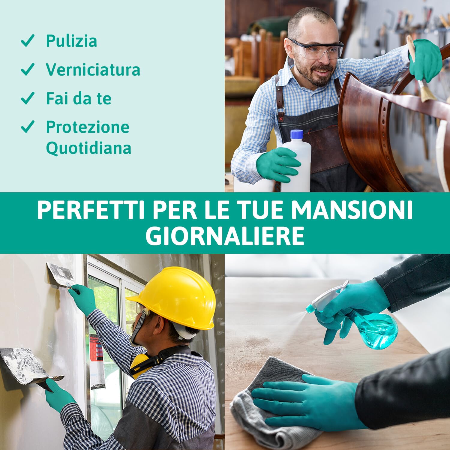 Ansell TouchNTuff 92-600 Guanti Monouso in Nitrile, Senza Polvere, Alta Resistenza Chimica e Meccanica, Protezione degli Alimenti, Usi Professionali e Industriali, Verde, Taglia L (100 Guanti)