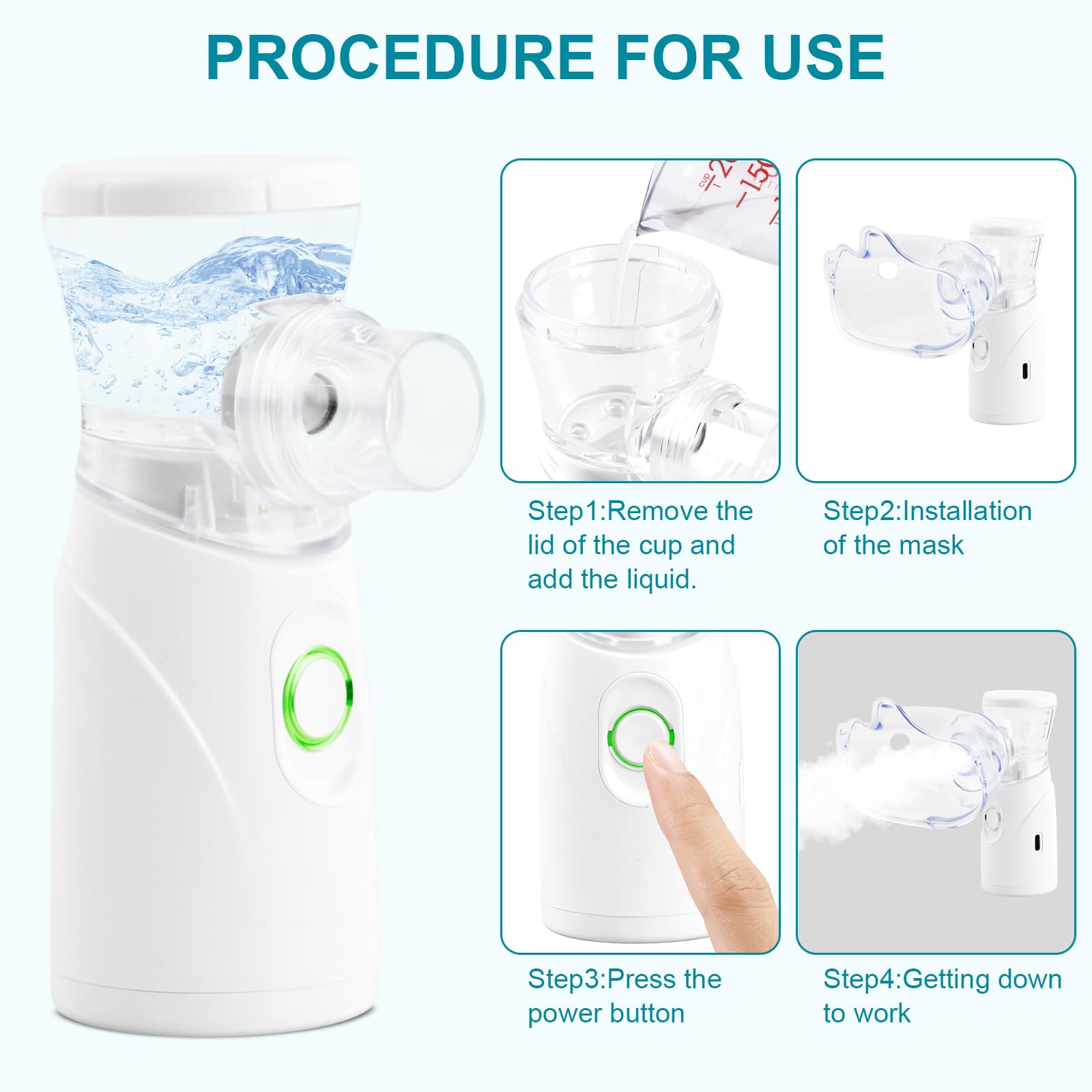 Nébuliseur Portable Silencieux, Nebulisateur Inhalateur pour Adultes et Enfants, Nébuliseur Rechargeable avec 2 Masques et Embout, Machine de Nébuliser, Aérosol Inhalateur pour La Maison Les Voyages
