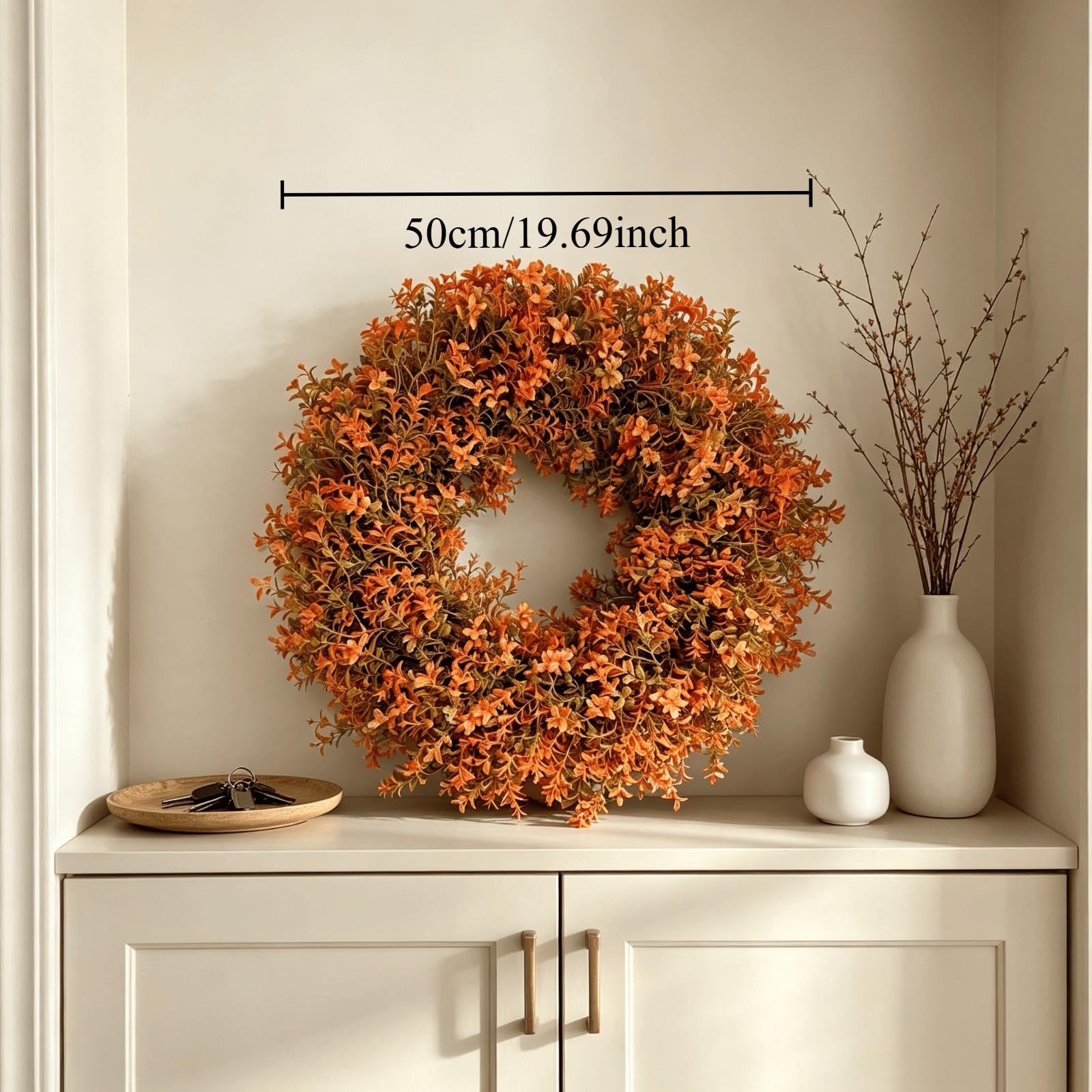champracer Blumenkranz,Türkranz,Künstliche Buchsbaumblätter,Herbstkranz für Zuhause, Bauernhaus, Wand, Erntedankfest, Ernte, Festival, Dekoration (50cm)