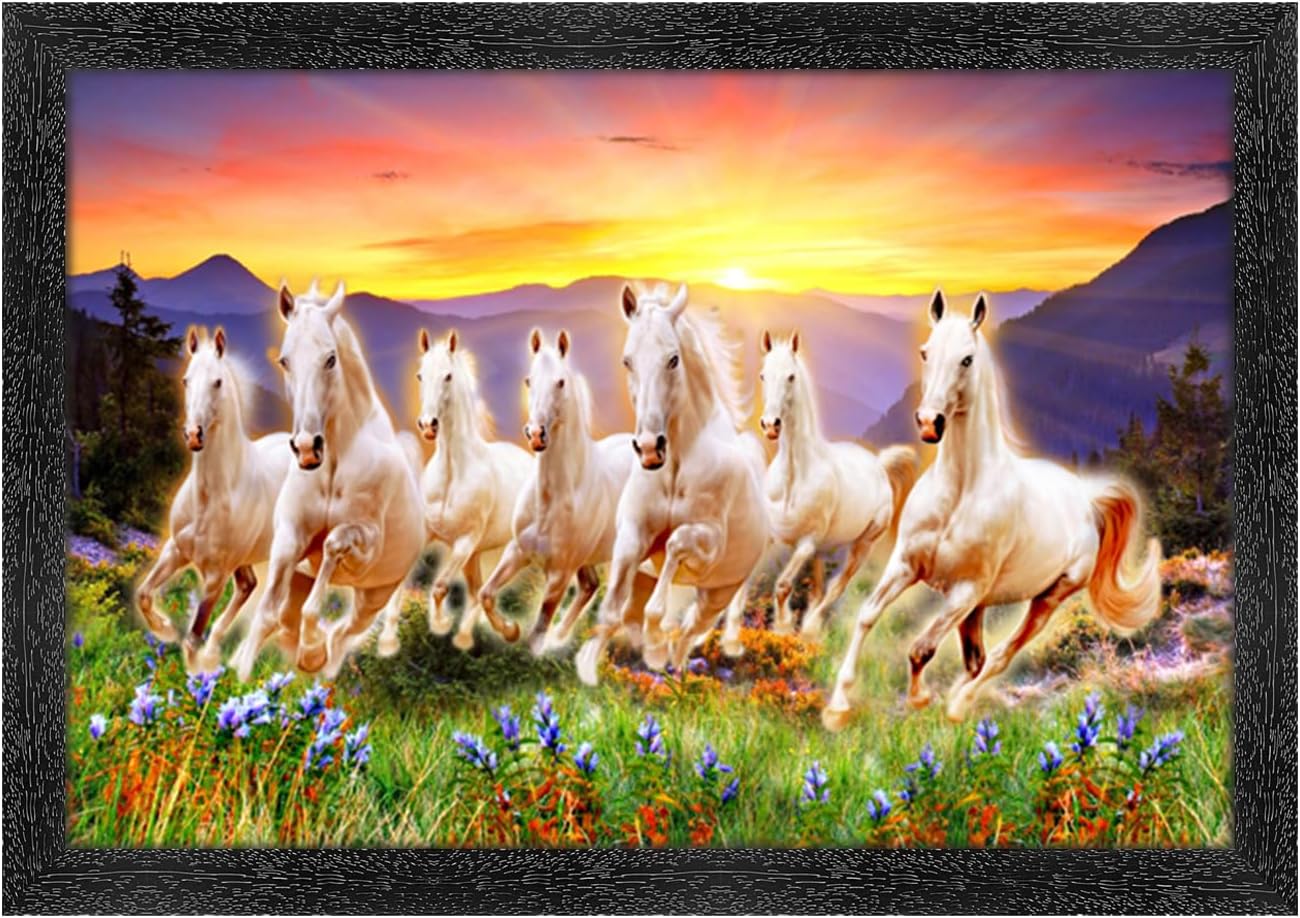 Amazon Brand Umi Vastu Seven Running Horses Framed Art Painting