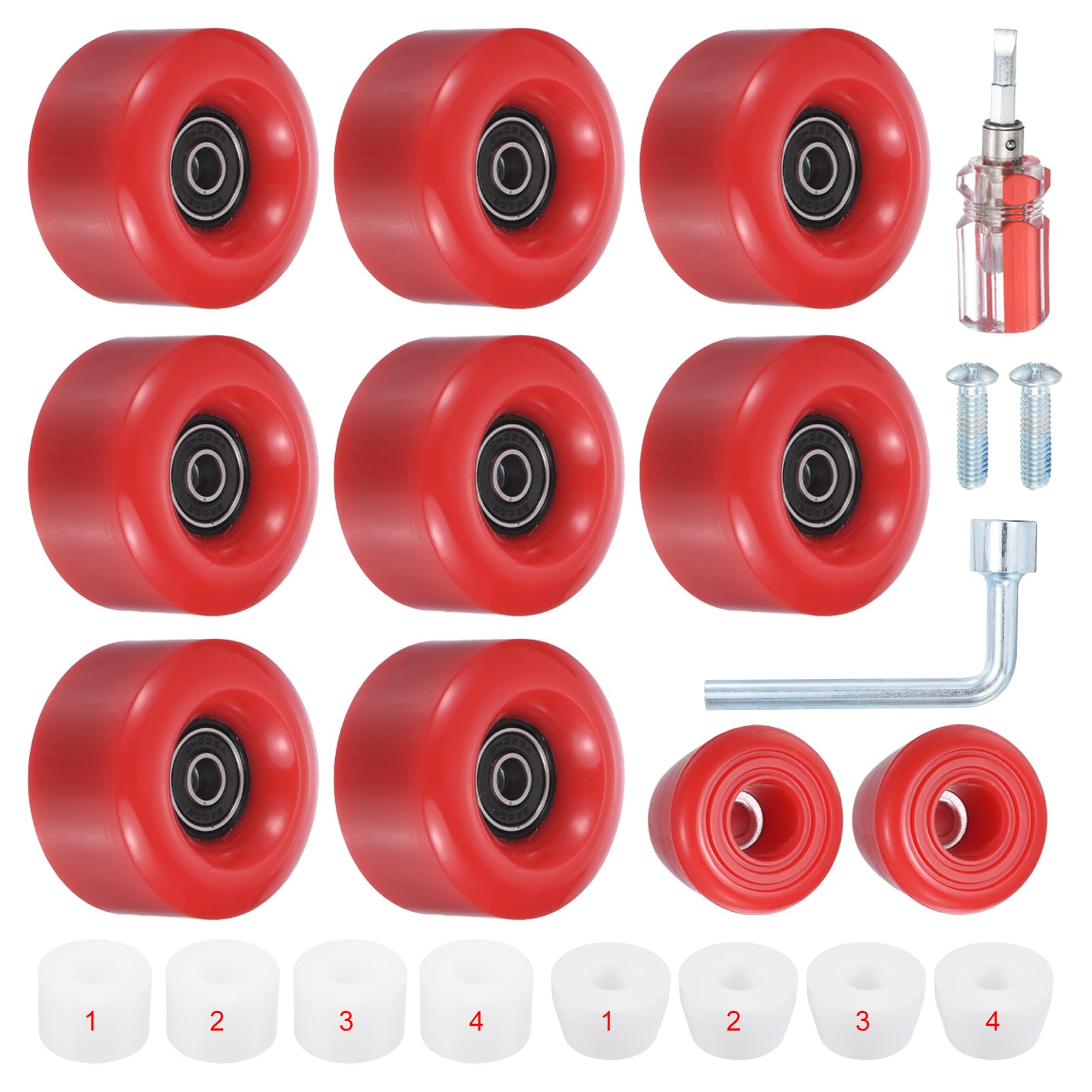 PATIKIL Patines Ruedas Juego, 58x32mm Patineta Ruedas con Rodamientos, Patineta Frenos, Rojo