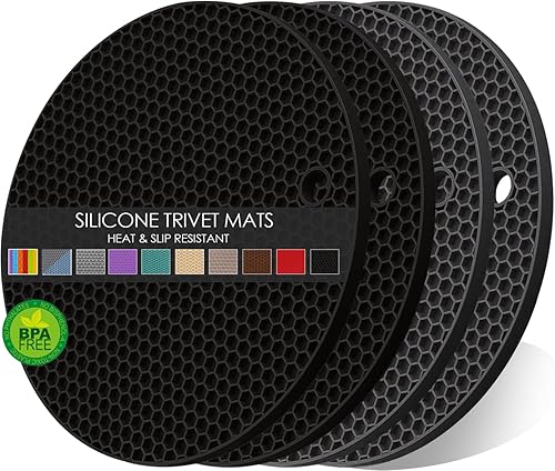 Paquete de 4 salvamanteles de silicona para ollas y sartenes calientes, soportes para ollas, alfombrillas de silicona antideslizantes y resistentes