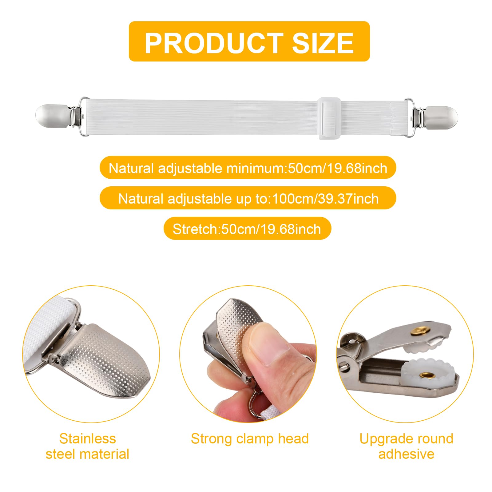 Colexy Bed Sheet Clips-10 pcs White, 50-230cm Adjustable Bed Sheet Straps - Image 2