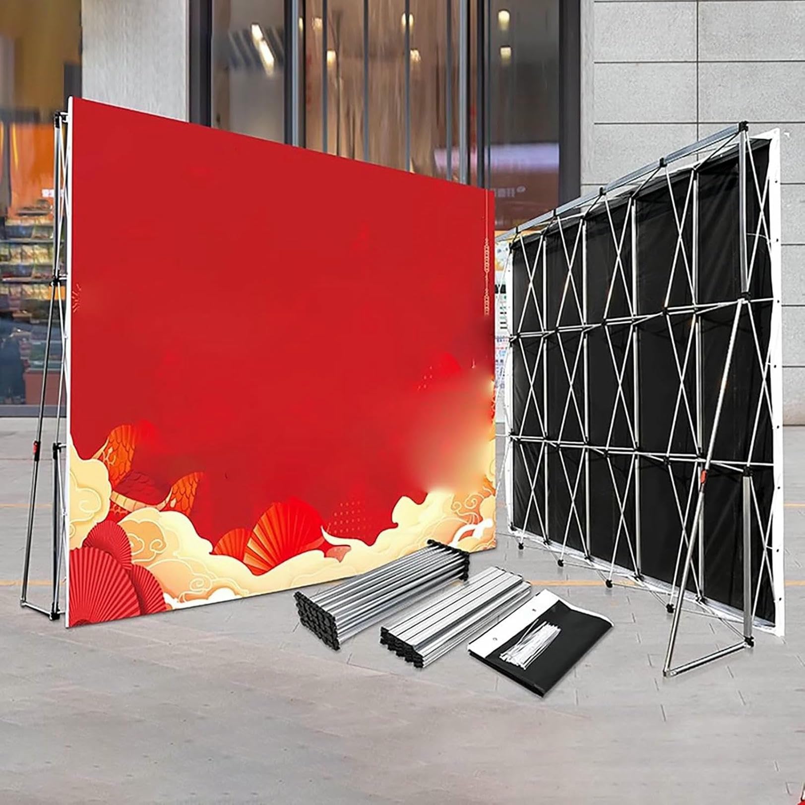Soporte De Exhibición Portátil Desplegable, Estructura De Aluminio Y Tela para Fondos Fotográficos, Ideal para Conciertos Vocales Y Exposiciones De Carteles.,H X W-3.05x3.05m