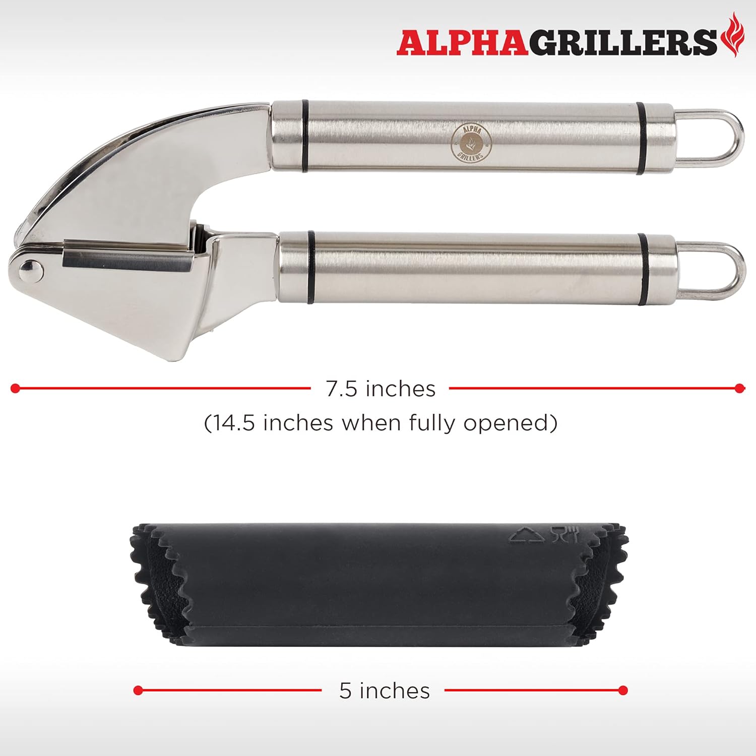 Alpha Grillers Garlic Press Stainless Steel Mincer and Crusher with Silicone Roller Peeler. Rust Proof, Easy Squeeze, Dishwasher Safe, Easy Clean: Home & Kitchen
