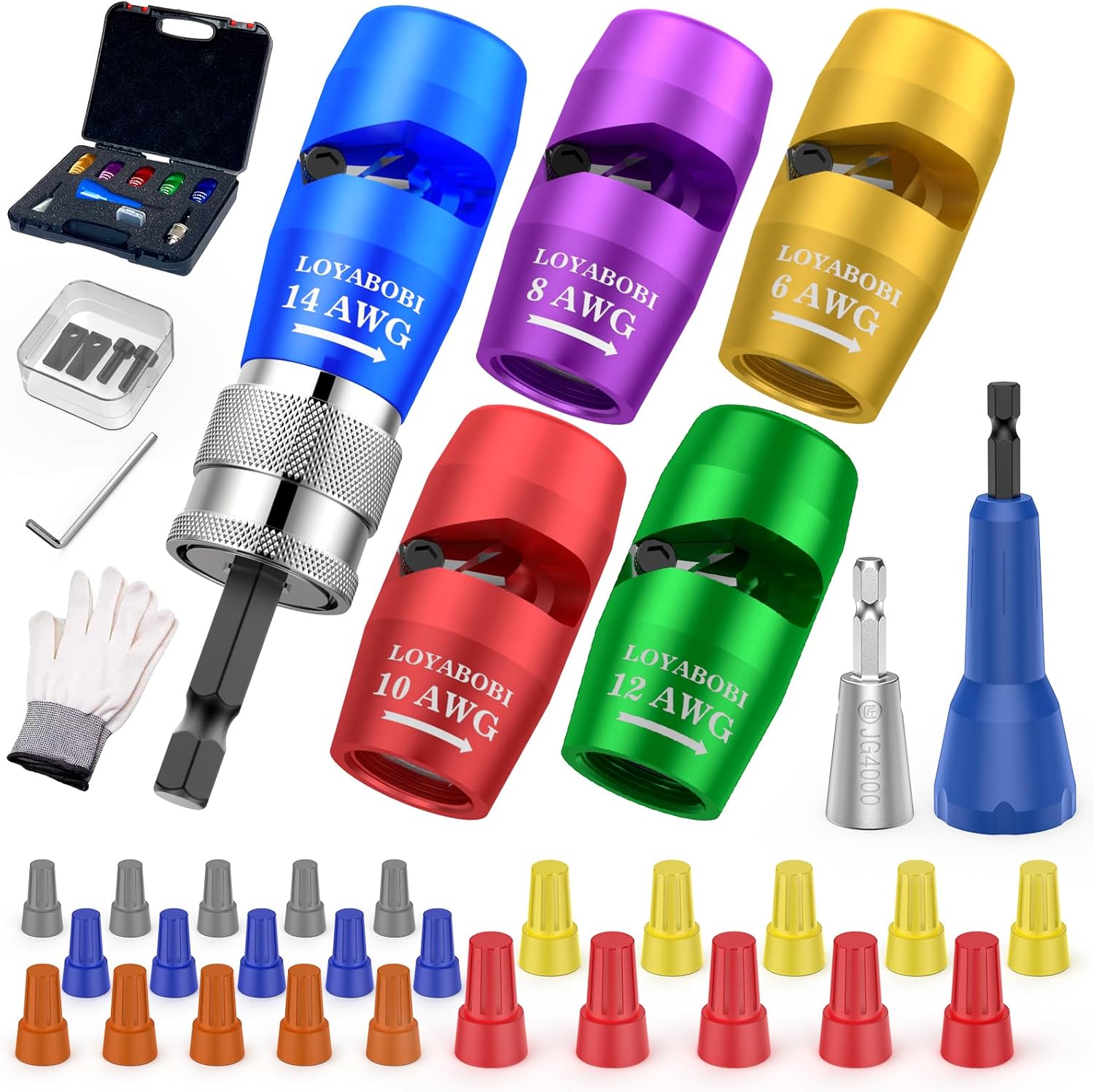 Wire Stripper Twister Tool for Drill 13pcs, 6/8/10/12/14 AWG Stripping Twisting Quickly, US Gauge Cables Bit Tools Set, Wire Nut Connector Kit Attachments for Electricians Gifts Men Women