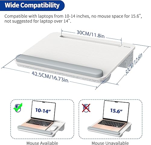 Miniatura 5 de Besign LT08 - Soporte para laptop, escritorio de regazo portátil con cojín de almohada, se adapta a portátiles de hasta 14 pulgadas, con tira