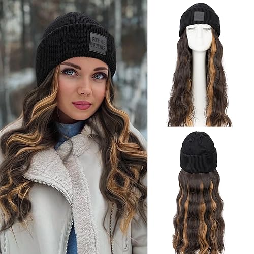 S-noilite Beanie Wig Hair Extensions,18 Inch Long Wavy Hair Extensions