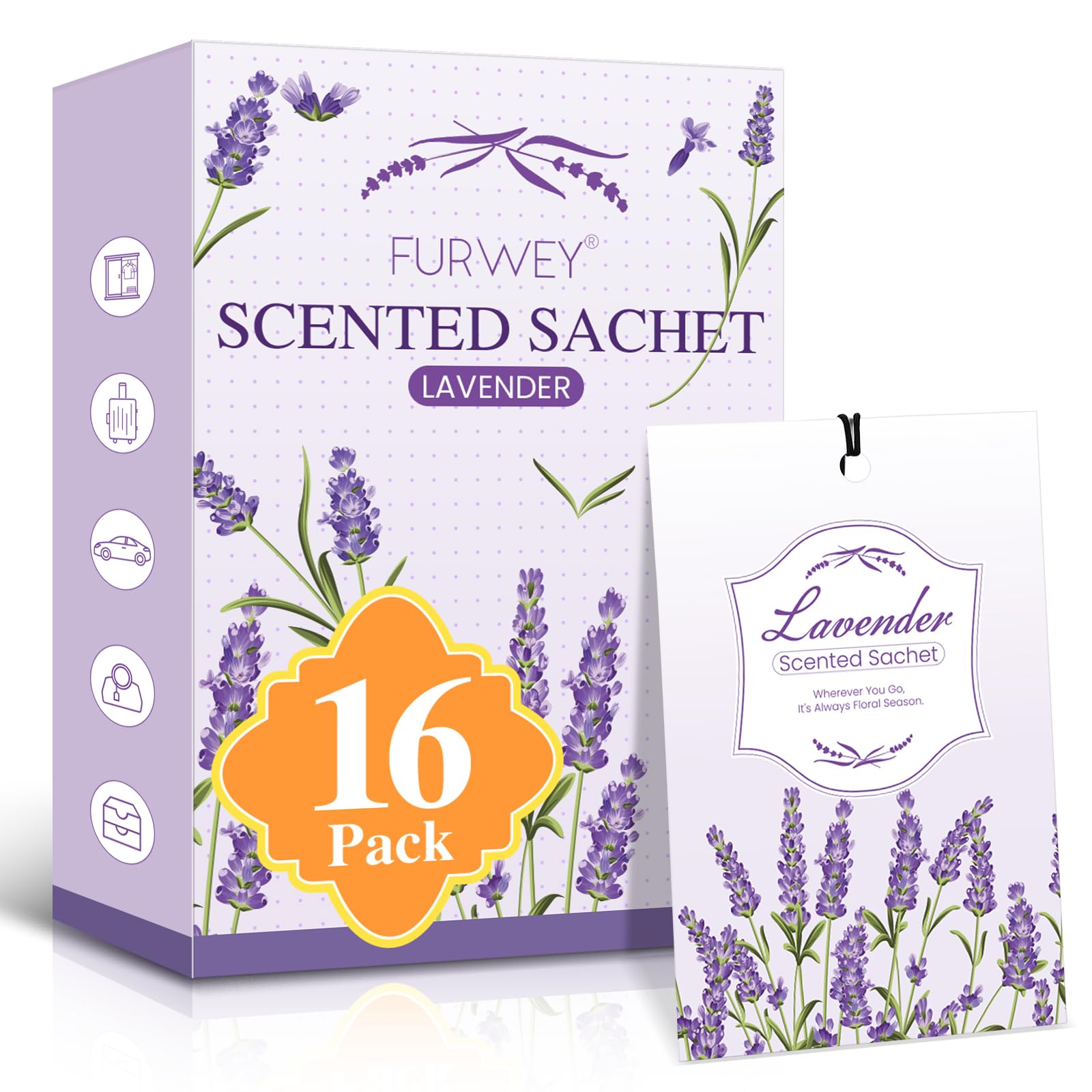 FURWEY 16 Packs Lavender Scented Sachets, Long Lasting Sachet Bag
