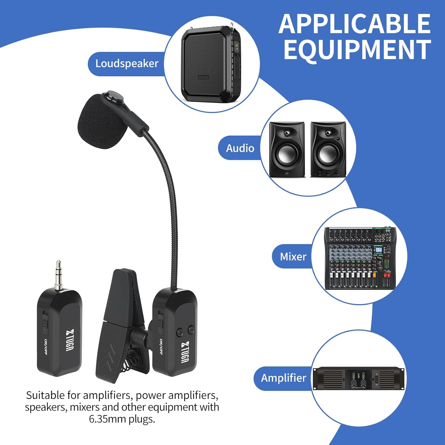 XTUGA Wireless Saxophone Microphone 2.4G Rechargeable System Clip-On Instrument Mic, 8 Hours Battery Transmitter Receiver for Saxophone, Trumpet, Trombone Brass (KX-721)