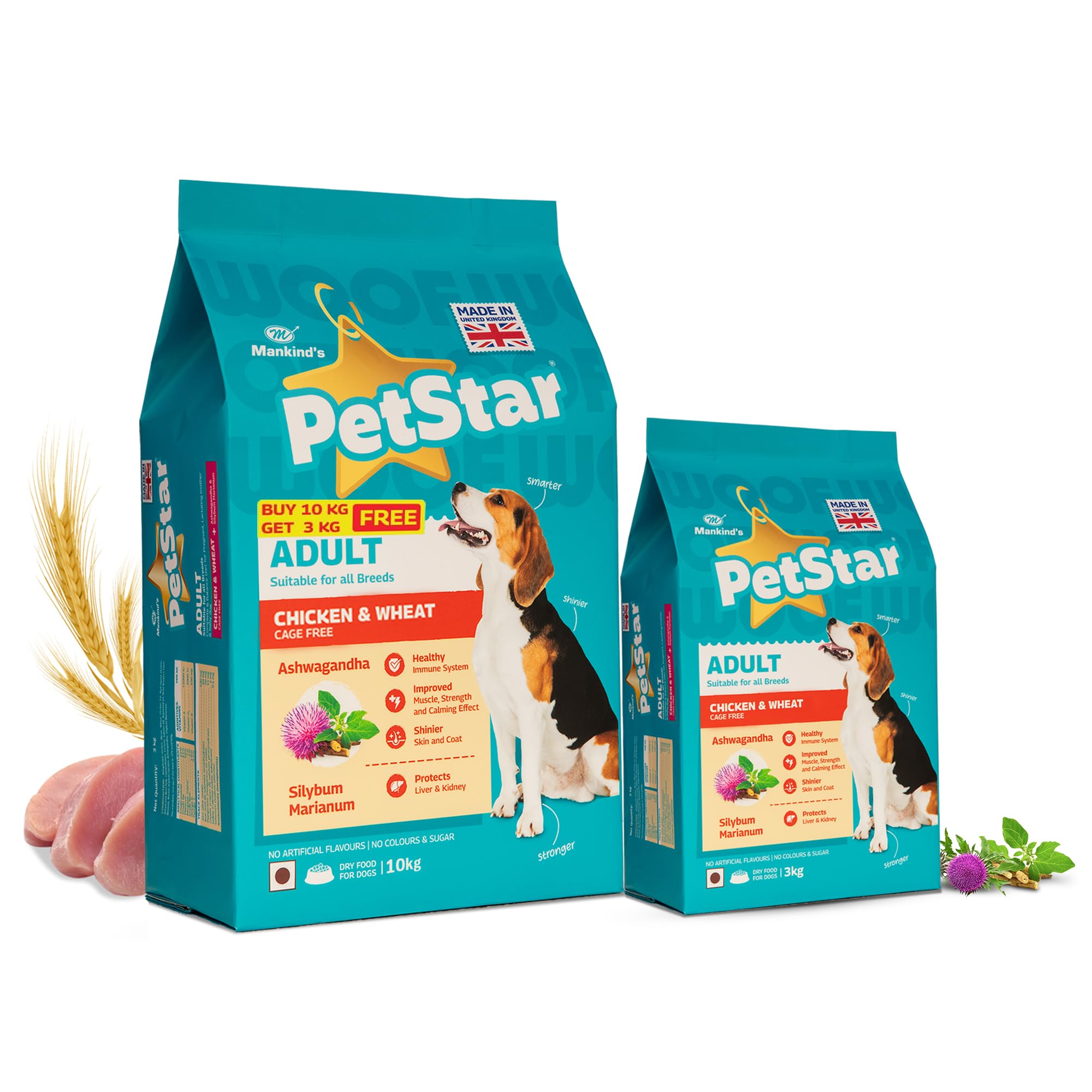 PETSTAR Mankind 10 Kg Adult Dry Dog Food (Buy 10kg GET 3kg Free) | Chicken Flavour | Clinically Tested | Power of 20+ Ingredients